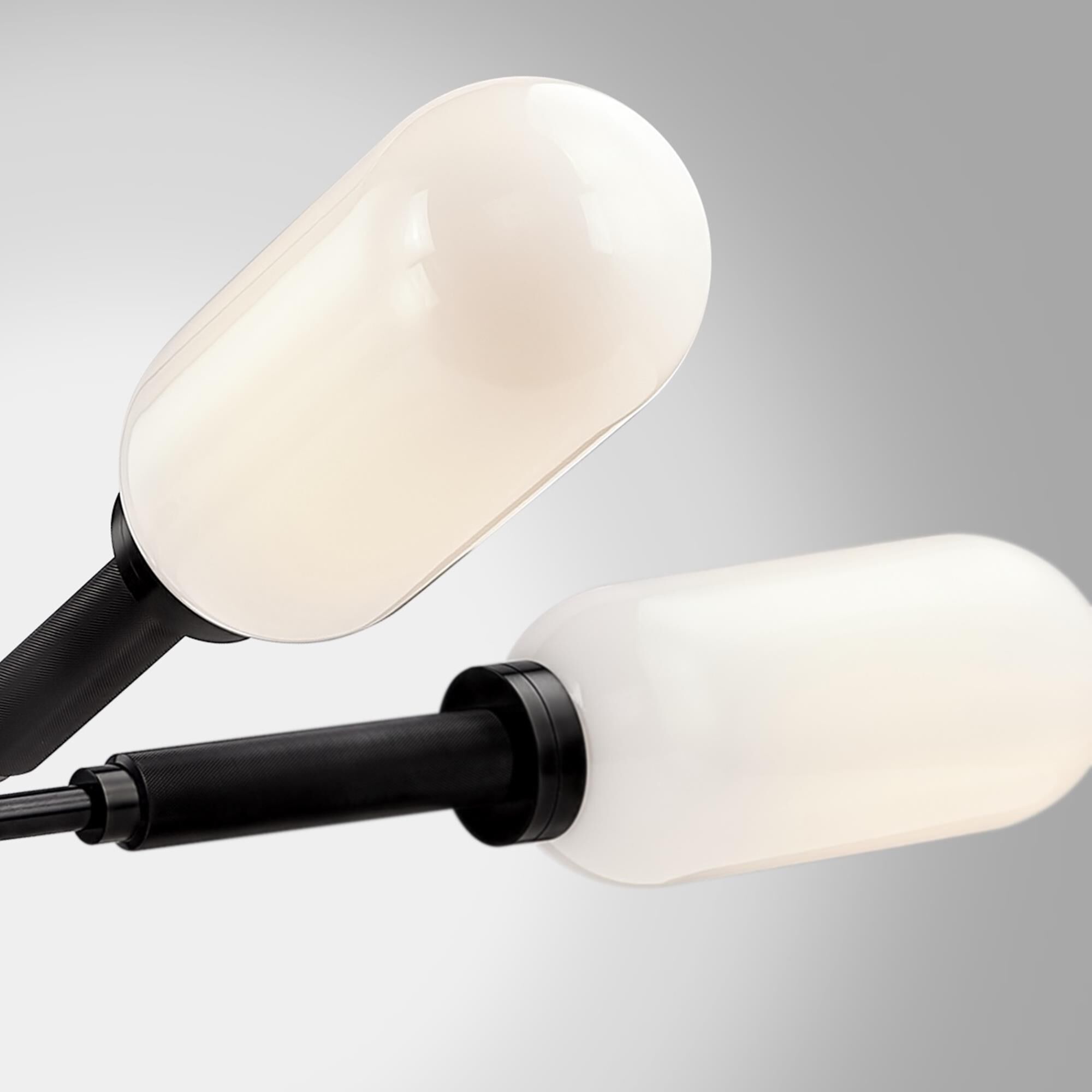 Shown in Anodized Black finish and Opal White glass and Glass shade