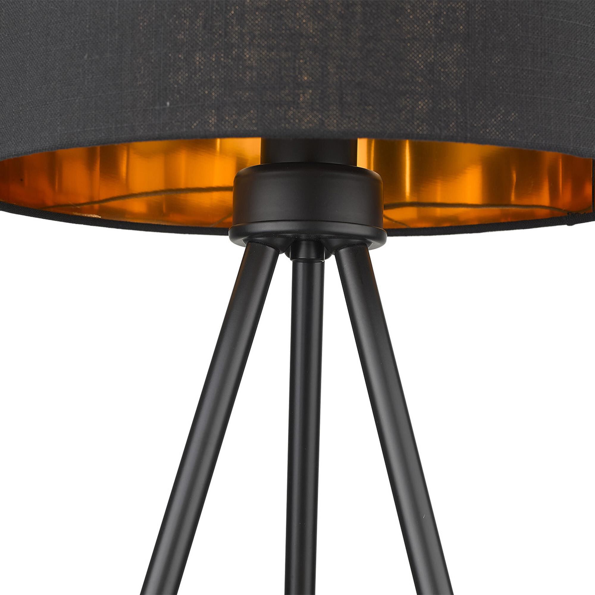 Shown in Matte Black finish and Black glass and Black Fabric Drum  W/ Copper Interior shade