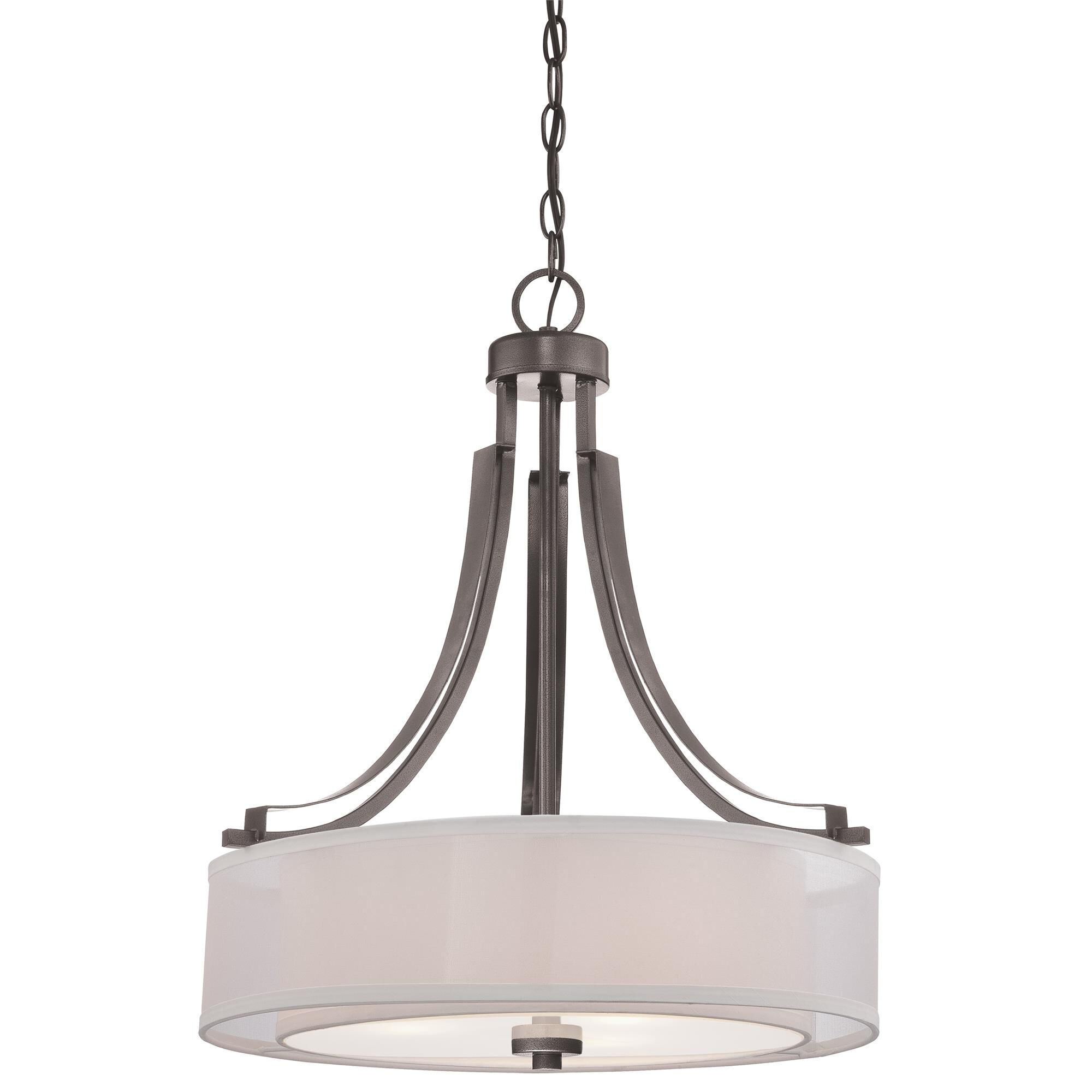 Shown in Smoked Iron finish and Translucent Silver Linen W/Off-White Linen Inner glass and Fabric shade