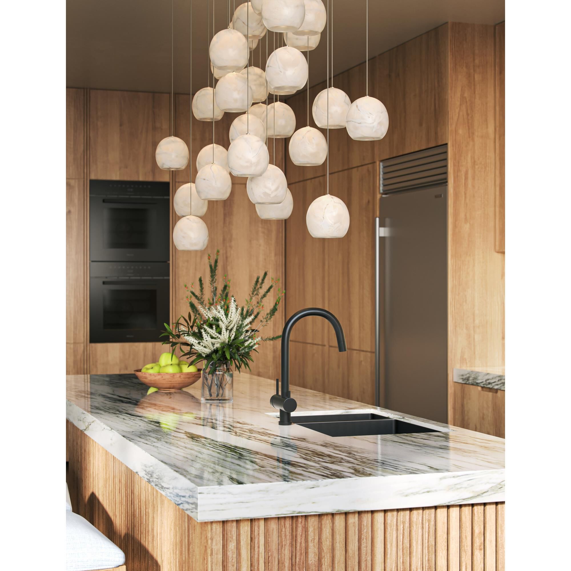 Shown in Natural-Painted Silver finish and Alabaster and White Marble shade