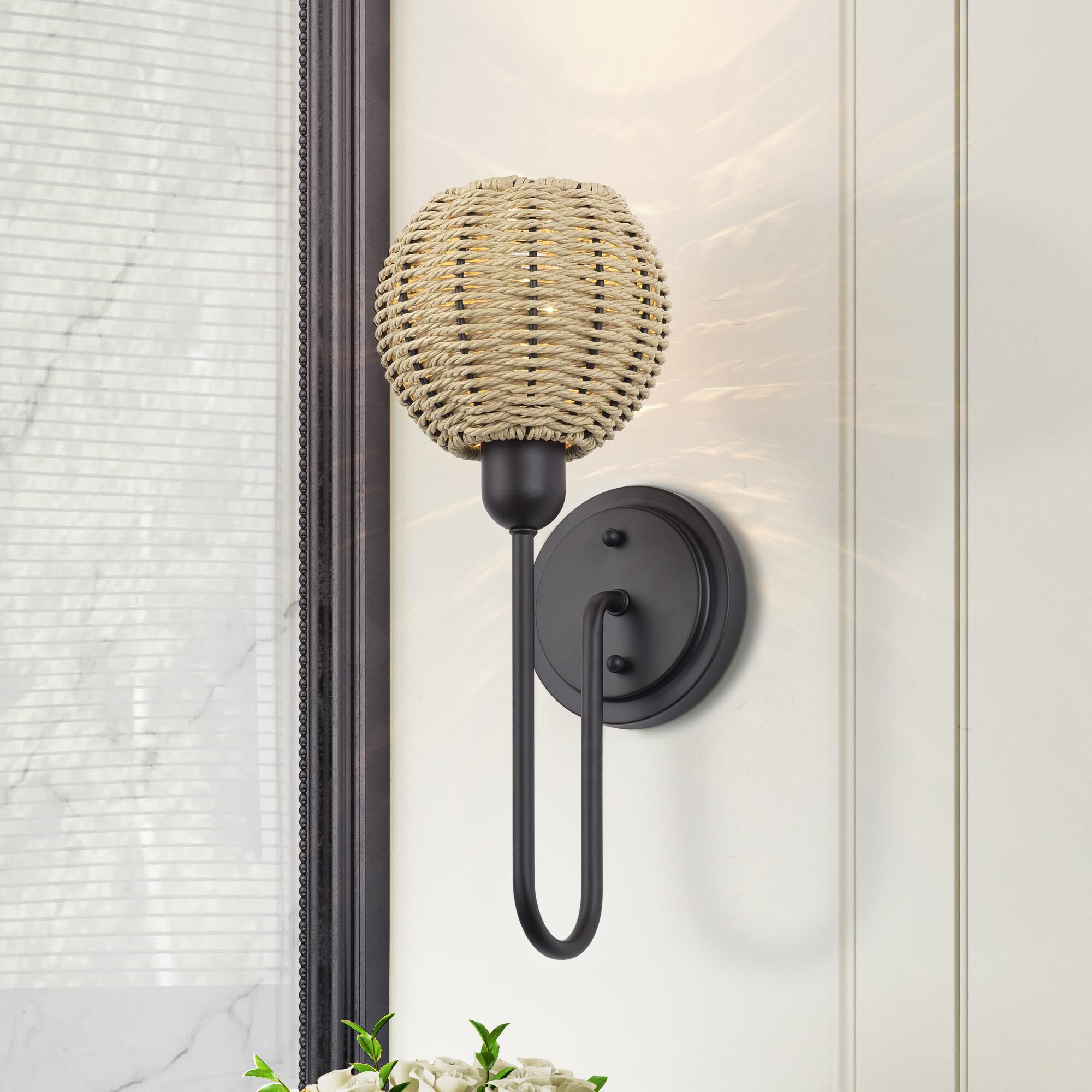 Shown in Bronze finish and Hand-Woven French Beige Paper Rope shade