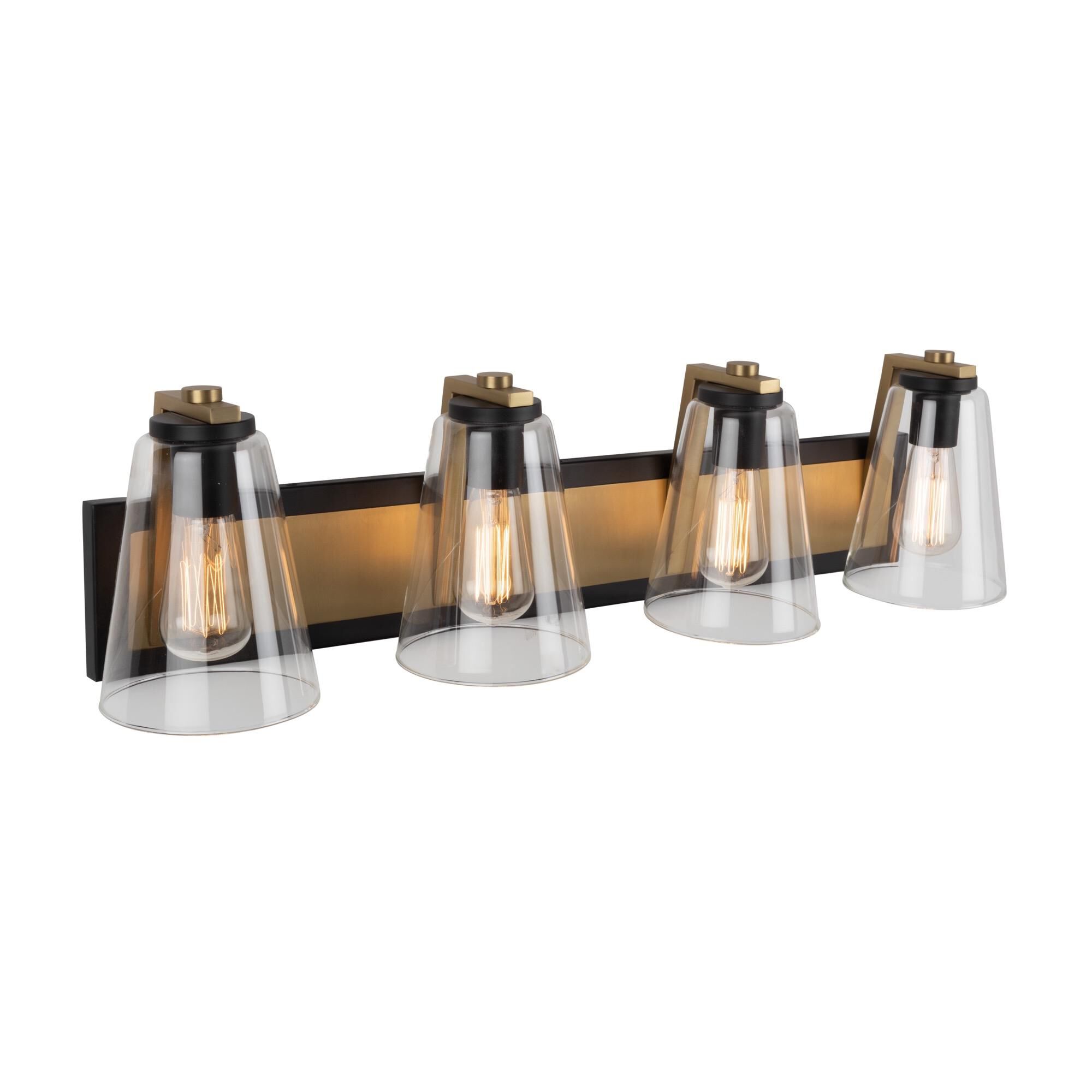 Shown in Black & Brass finish and Glass shade