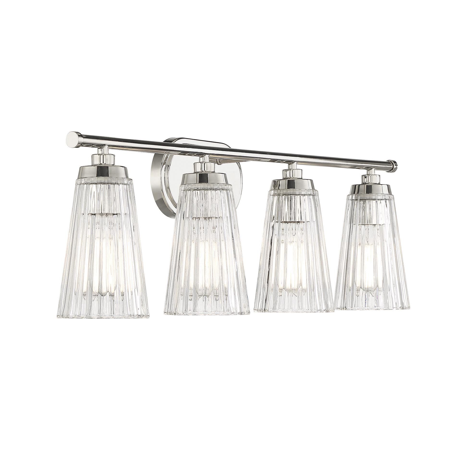 Shown in Polished Nickel finish and Clear Ribbed glass and Glass shade