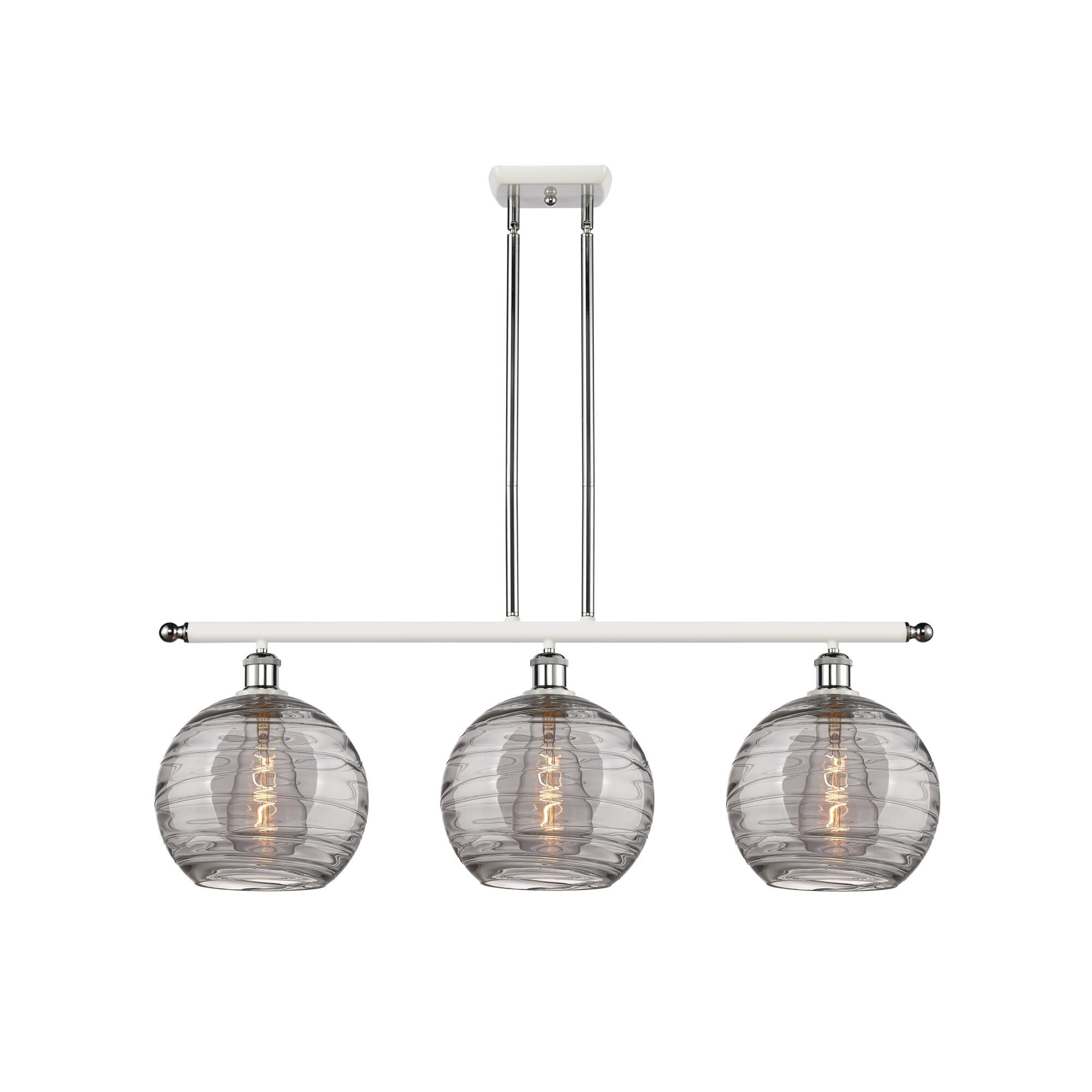 Shown in White Polished Chrome finish and Light Smoke Deco Swirl glass