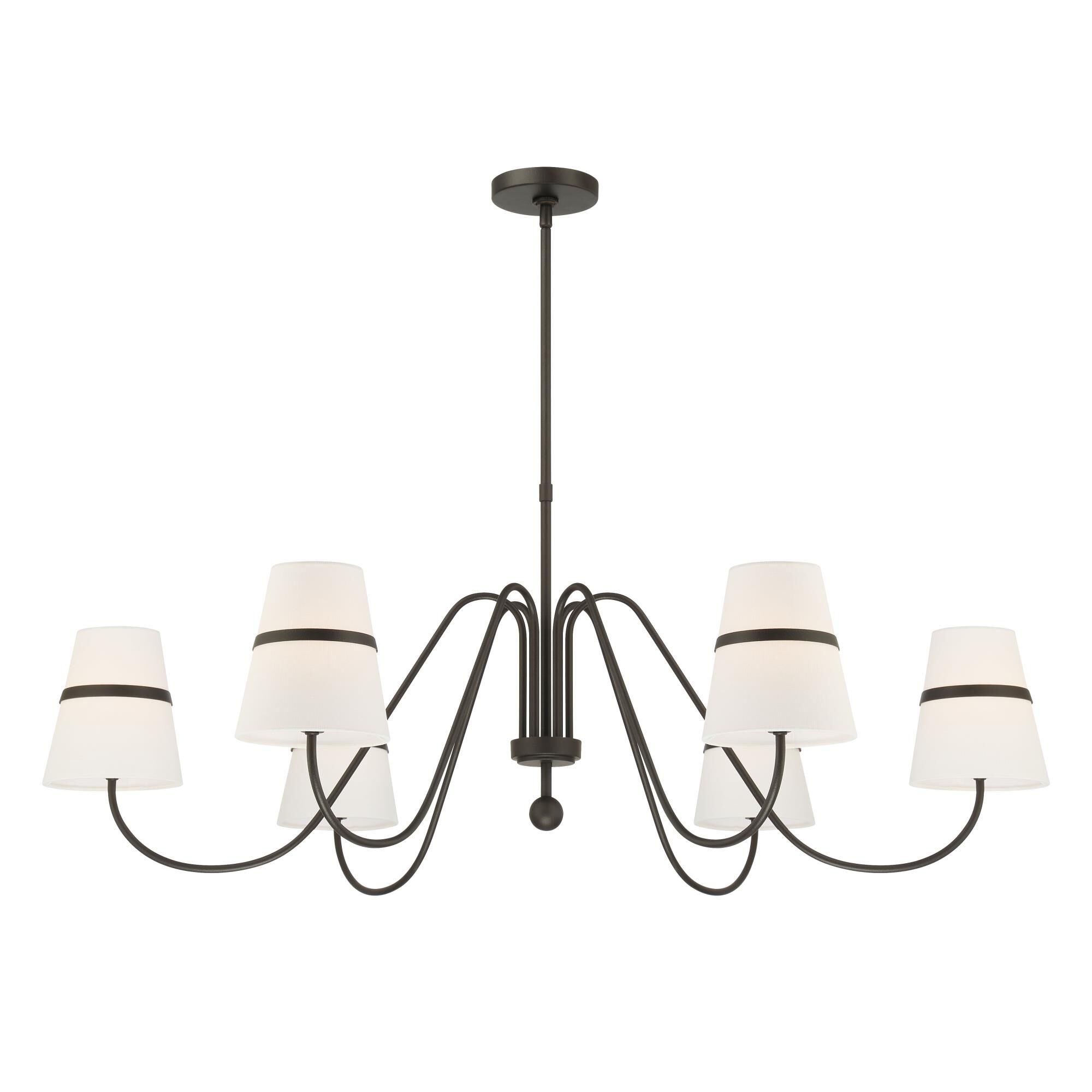 Shown in Textured Dark Bronze finish and White glass and Linen Fabric shade