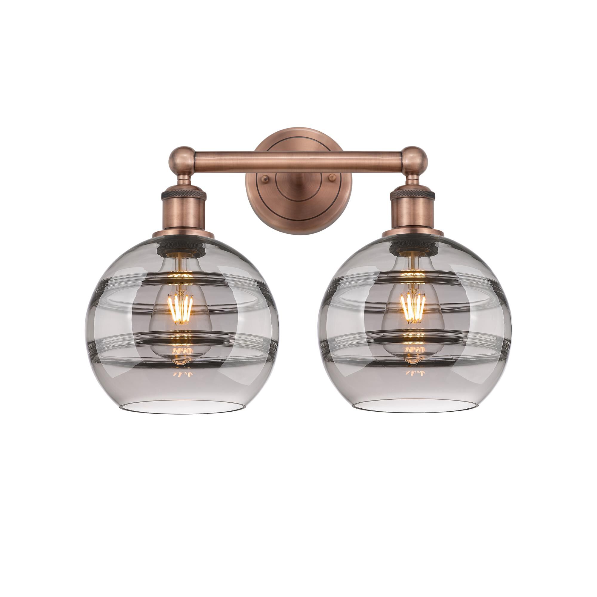 Shown in Antique Copper finish and Light Smoke glass
