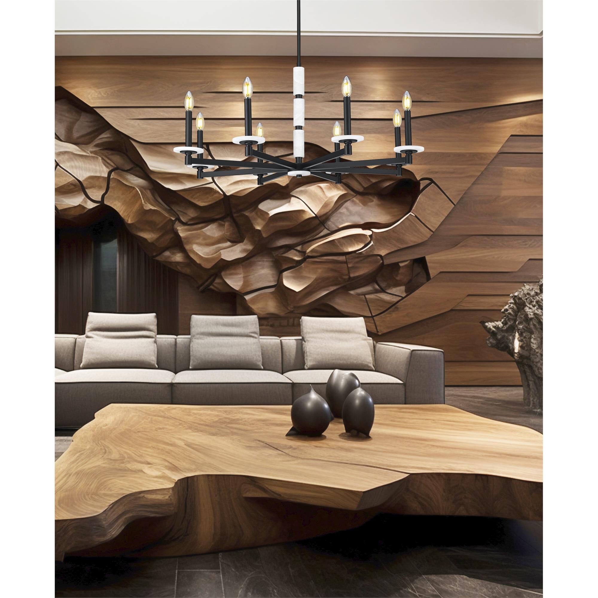 Shown in Matte Black finish and Alabaster glass and Alabaster shade
