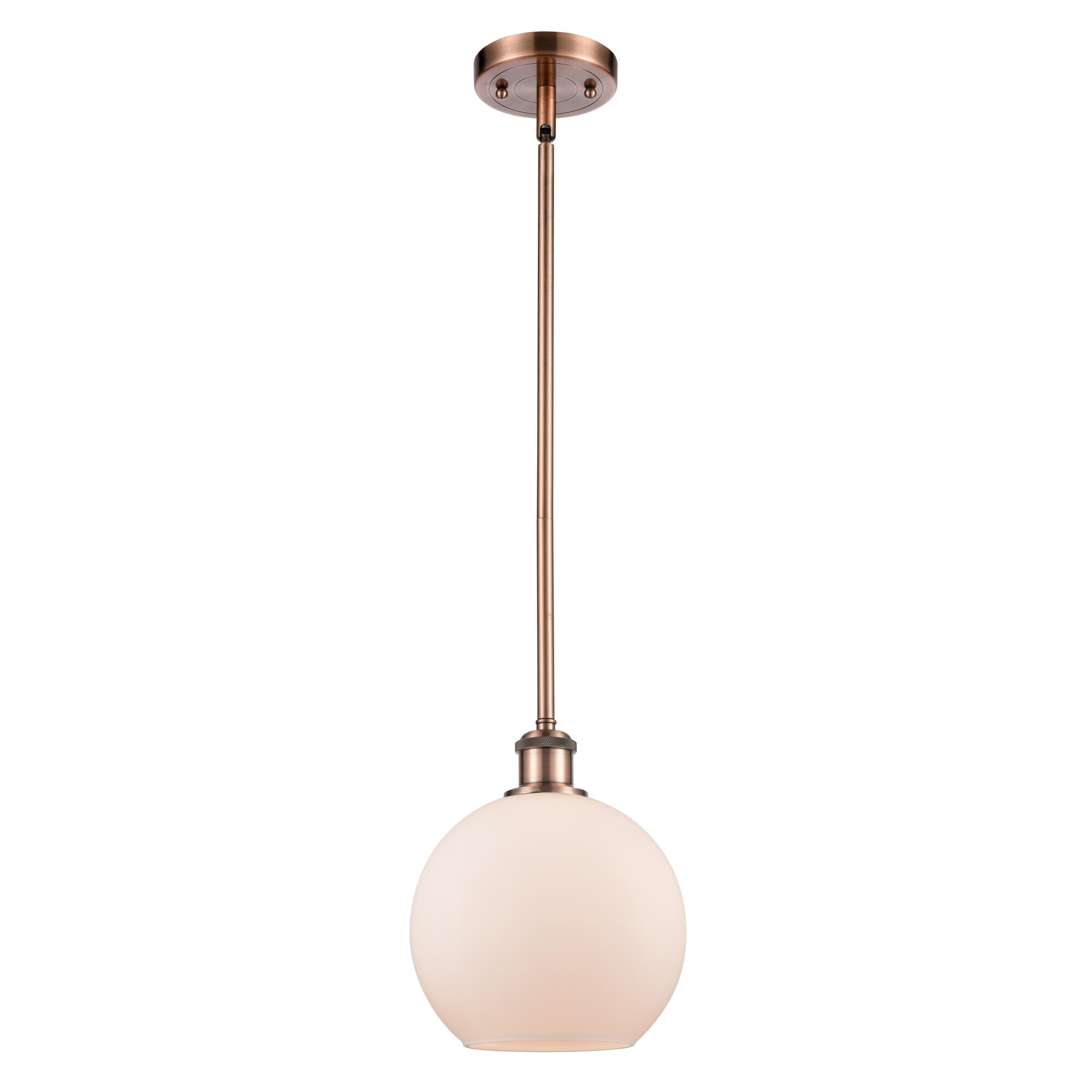 Shown in Antique Copper finish and Sphere glass and Glass shade