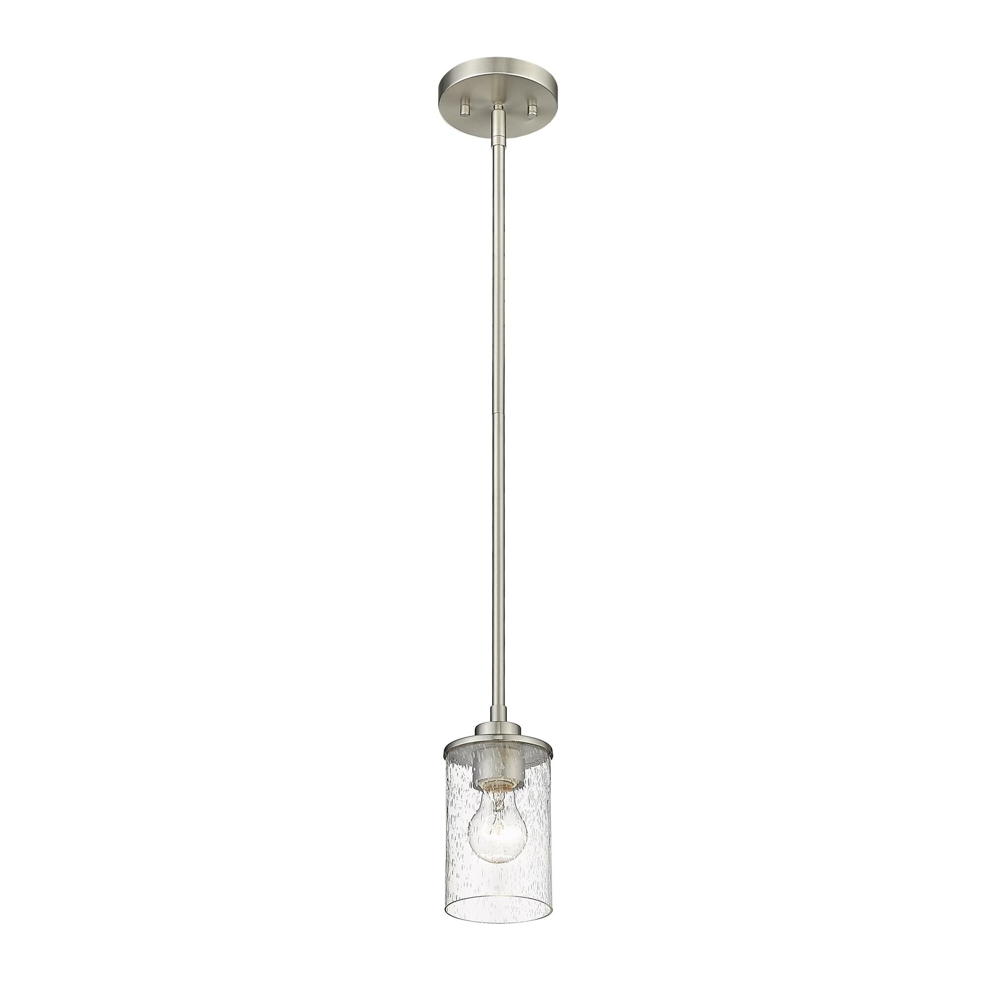 Shown in Brushed Nickel finish and Glass shade