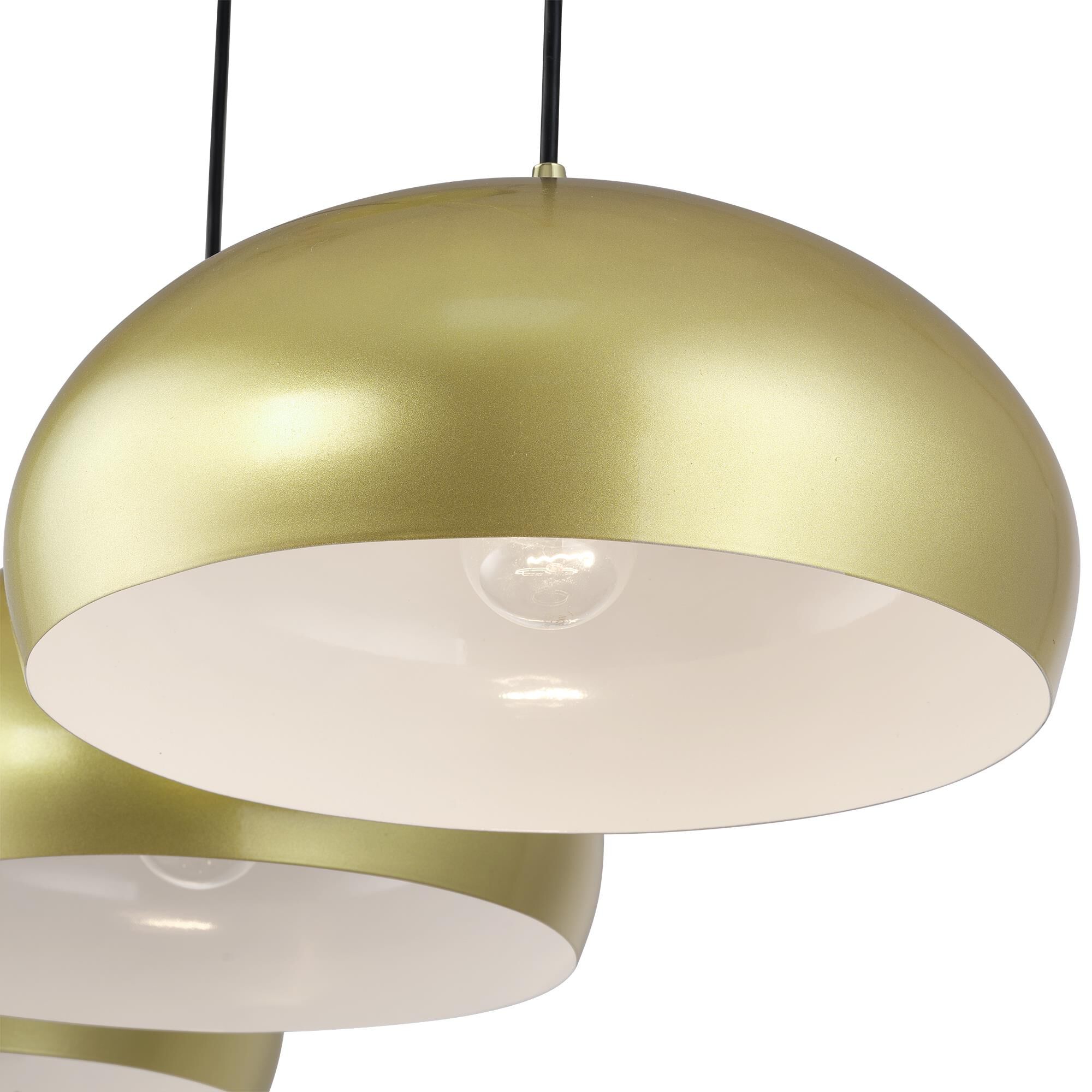 Shown in Soft Gold with Polished Brass Accents finish and Soft Gold Steel with Shiny White Inside shade