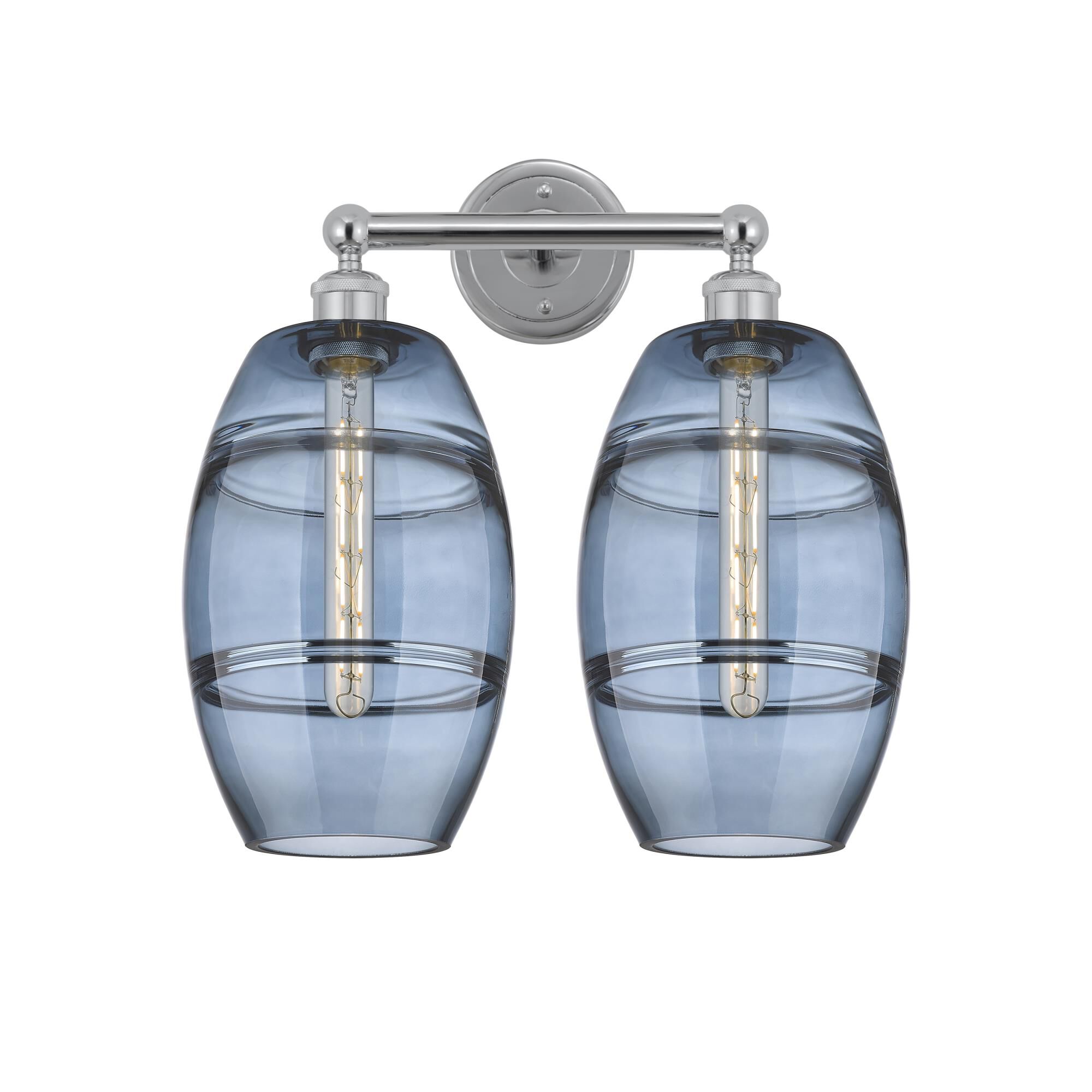 Shown in Polished Chrome finish and Princess Blue glass