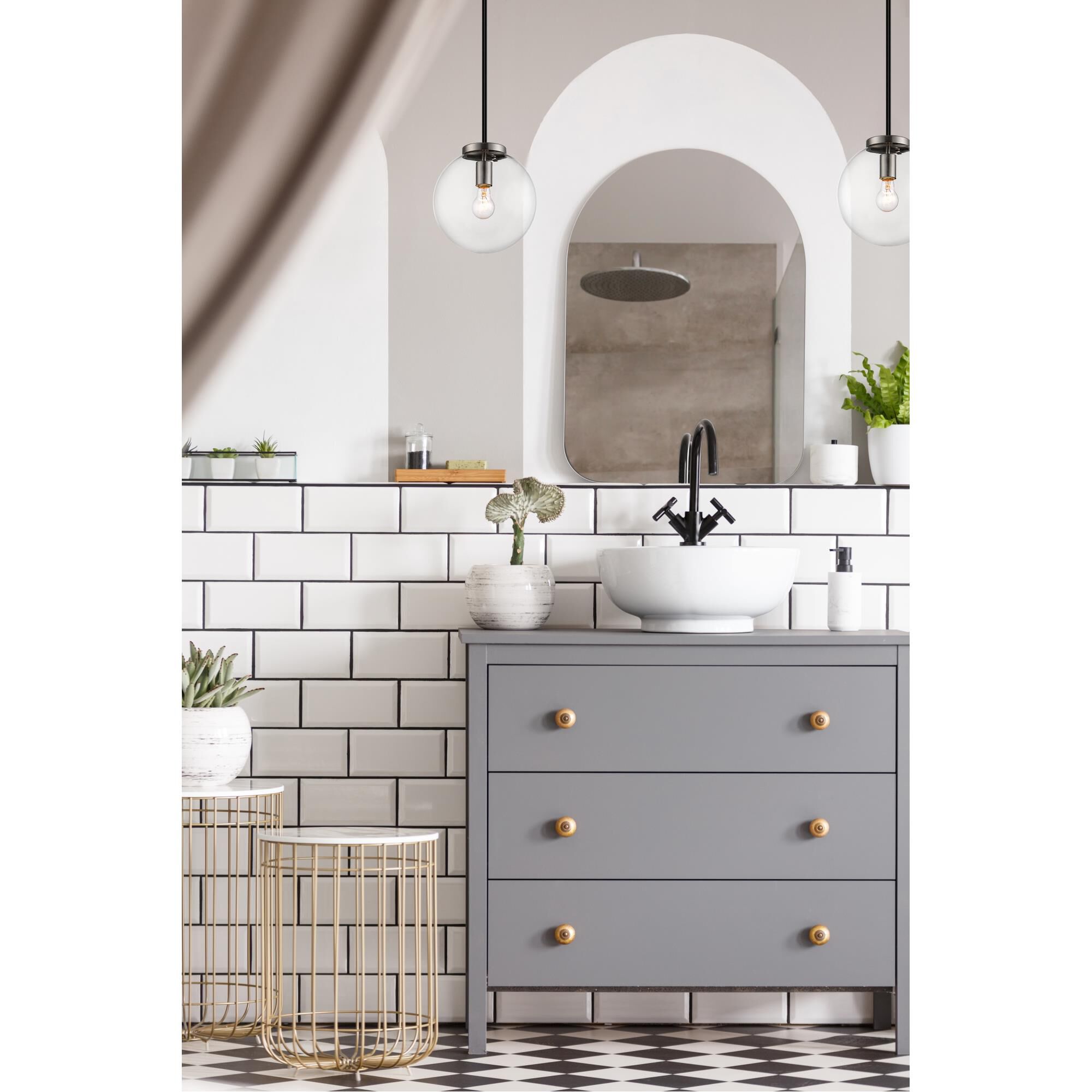 Shown in Matte Black + Brushed Nickel finish and Glass shade