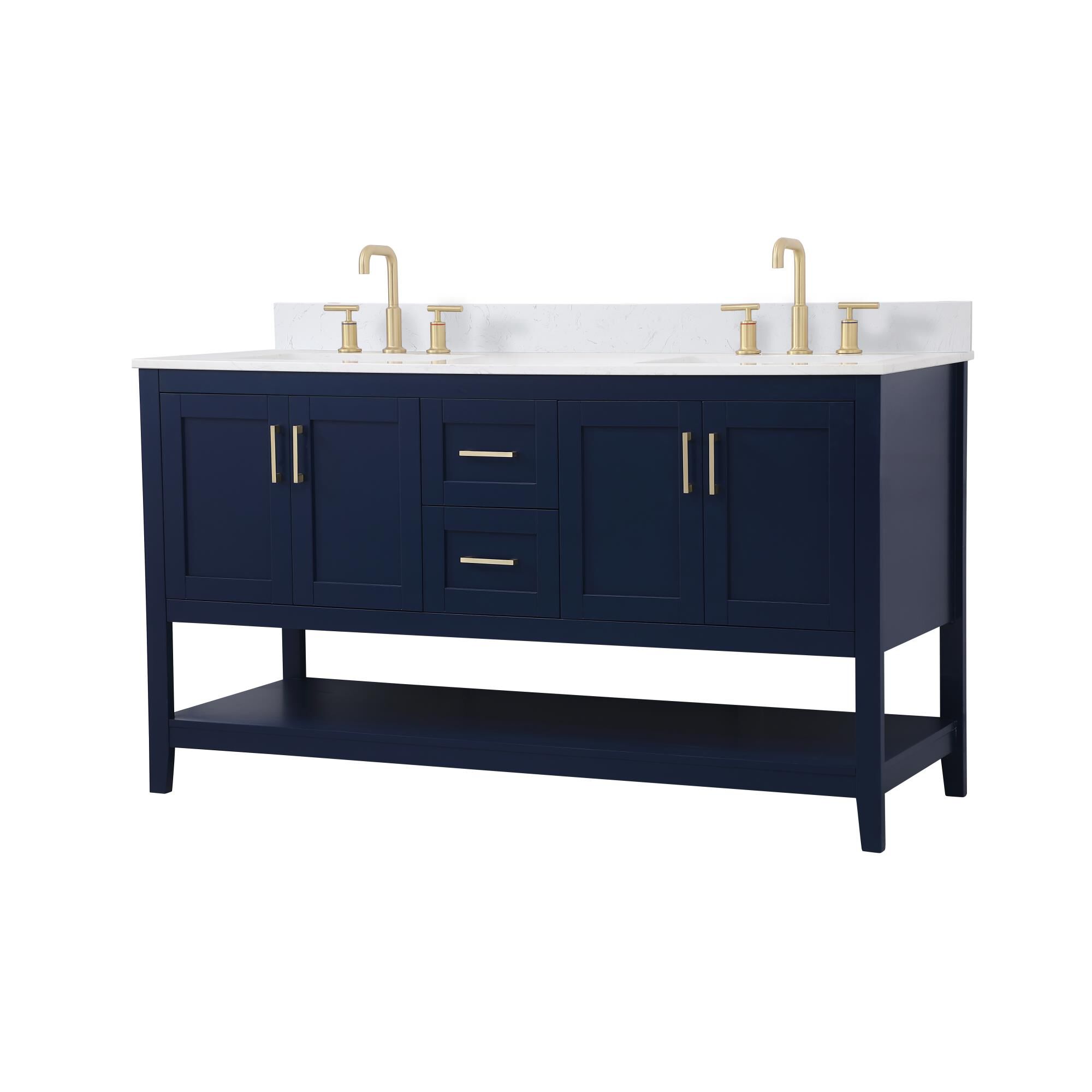 Shown in Blue And Gold With Calacatta Quartz finish