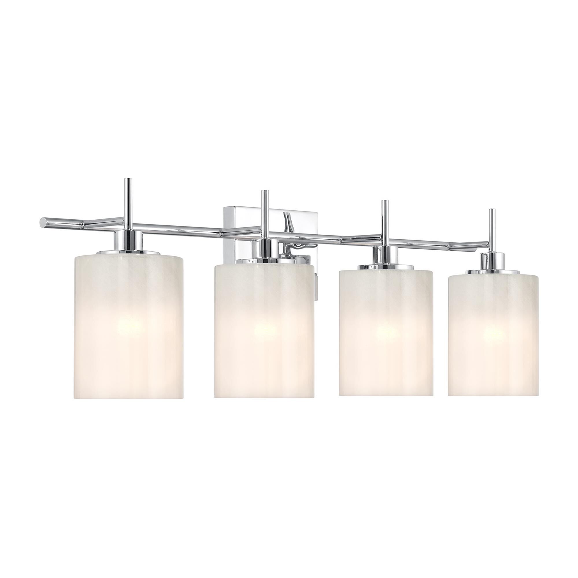 Shown in Chrome finish and White Strie glass
