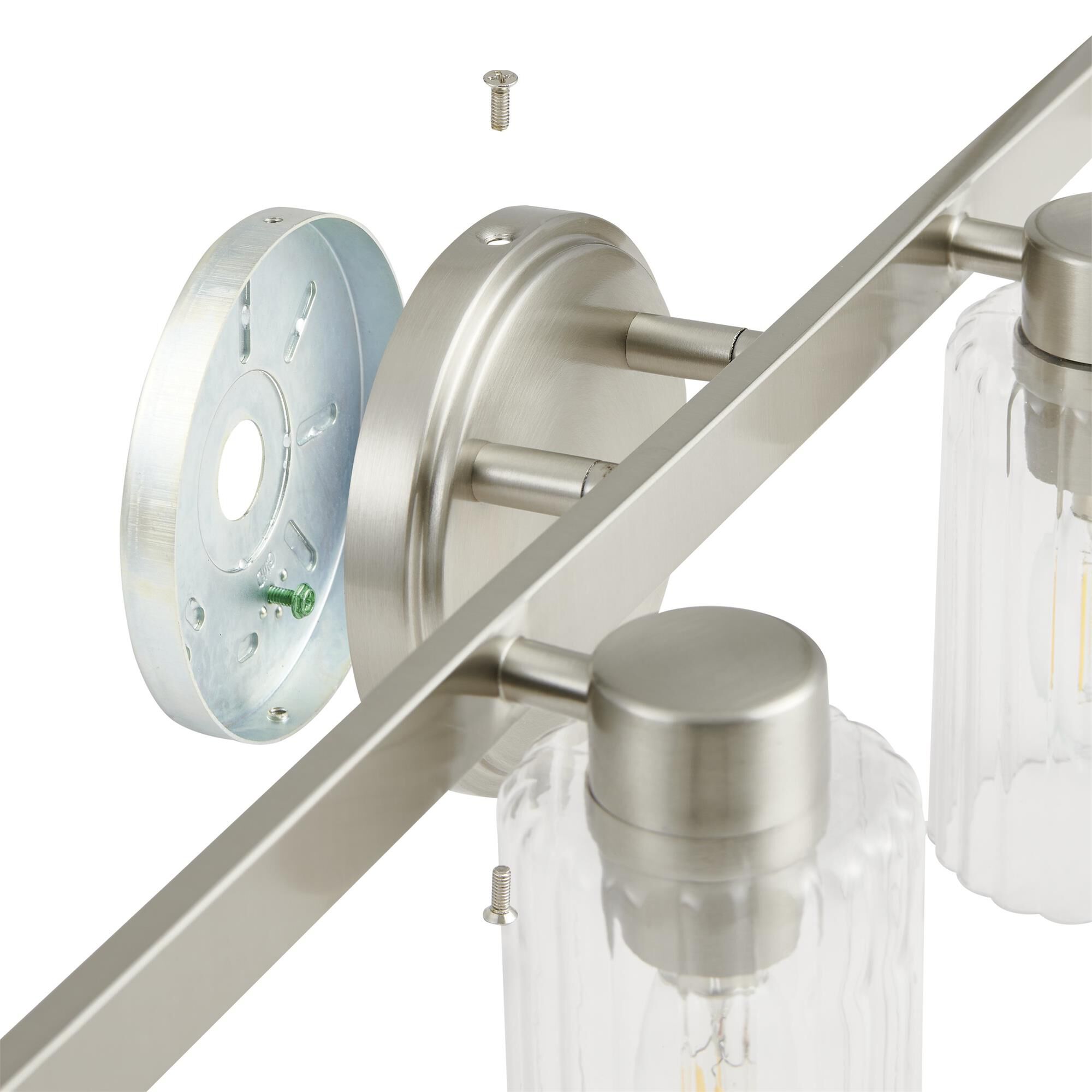 Shown in Brushed Nickel finish and Clear Ribbed glass
