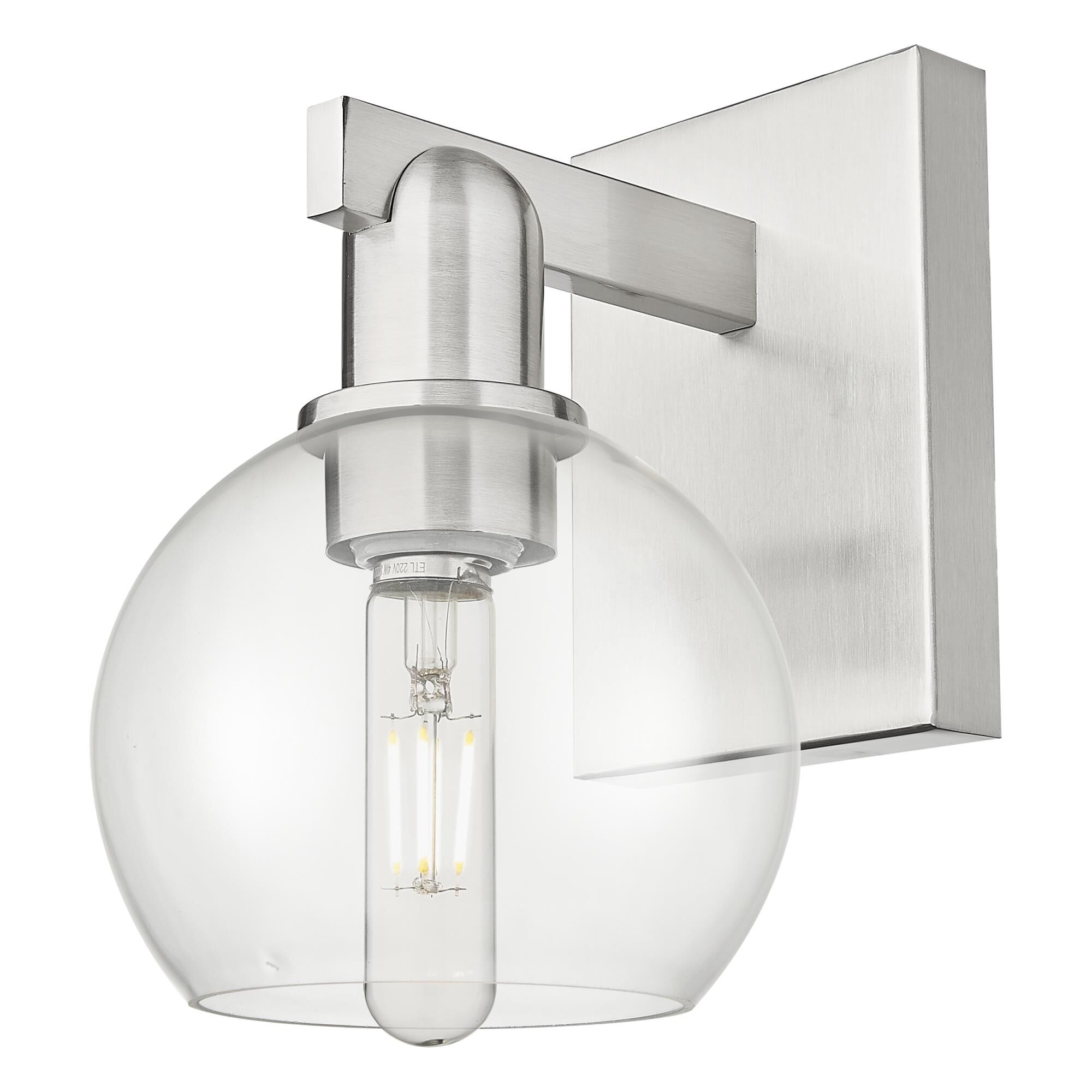 Shown in Brushed Satin Nickel finish and Clear glass