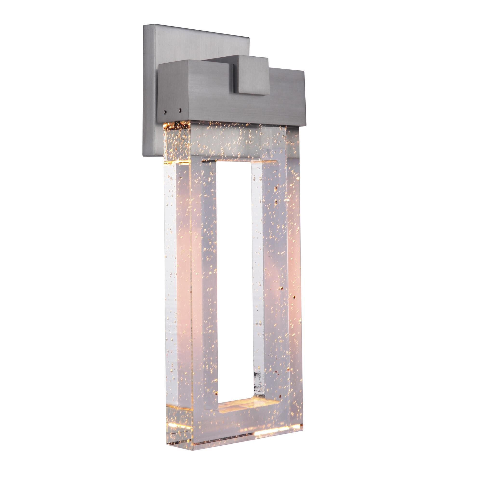 Shown in Satin Aluminum finish and Seeded crystal and Yes glass and Yes shade and Rectangle accent