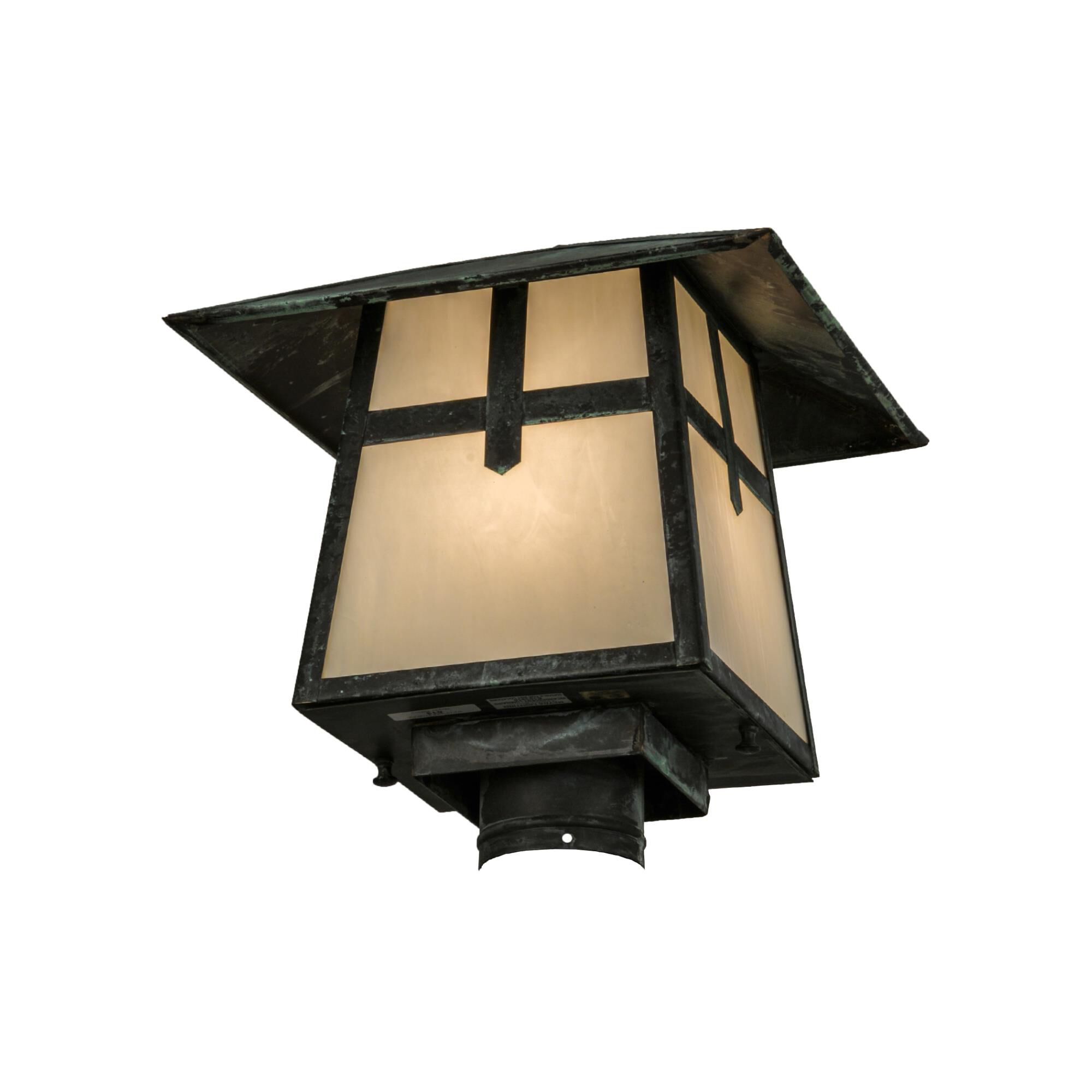 Shown in Verdigris Finish finish and White glass