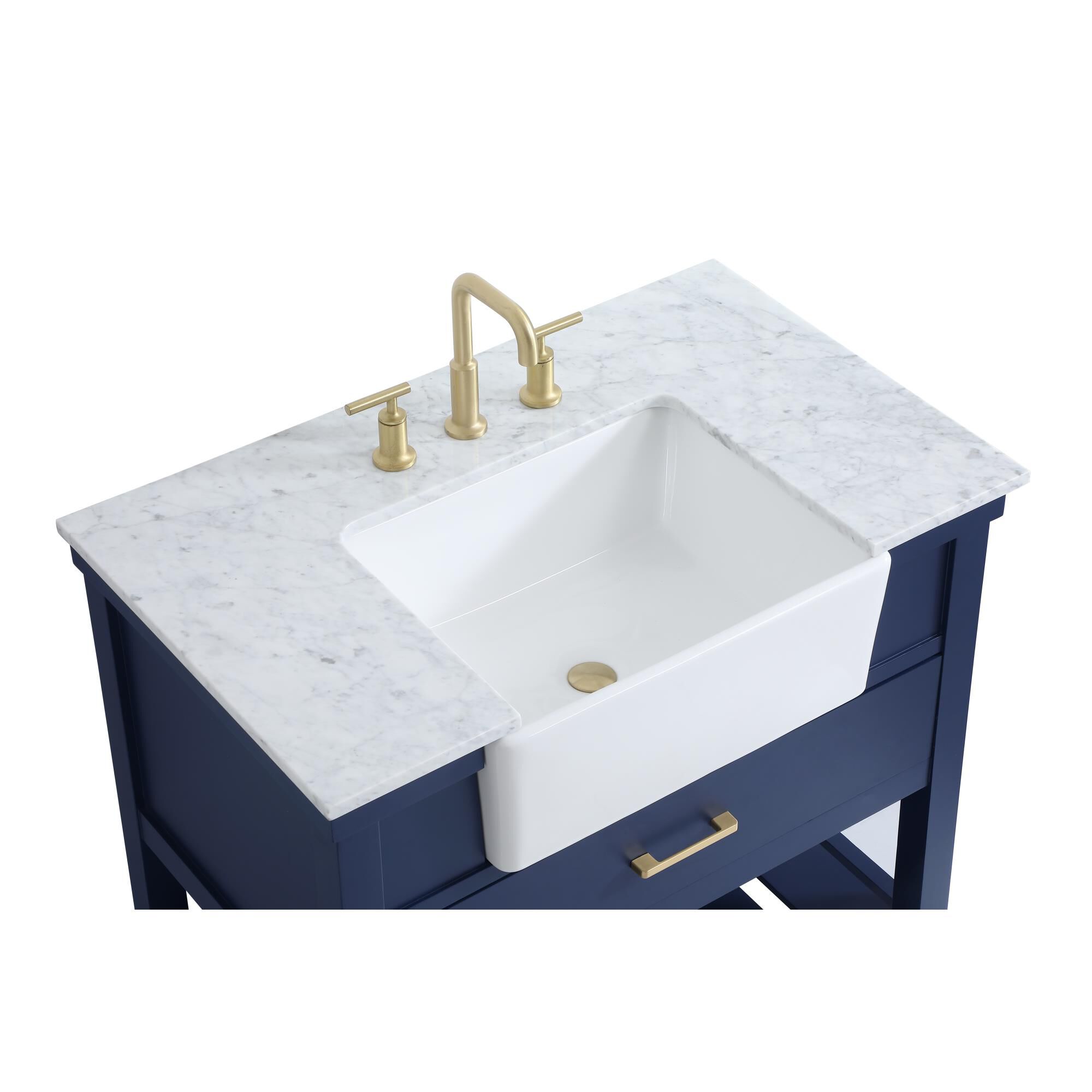 Shown in Blue finish and Without Backsplash accent