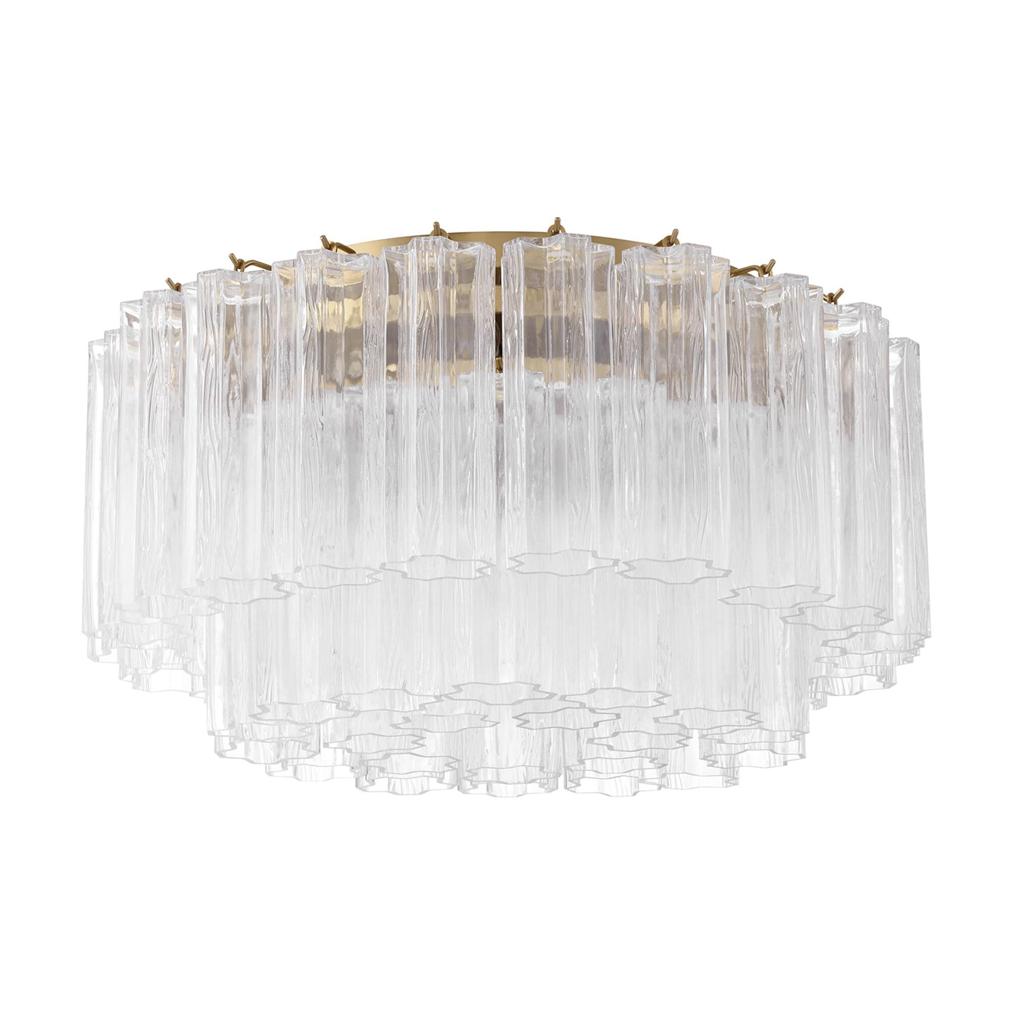 Shown in Aged Brass finish and Tronchi Clear glass