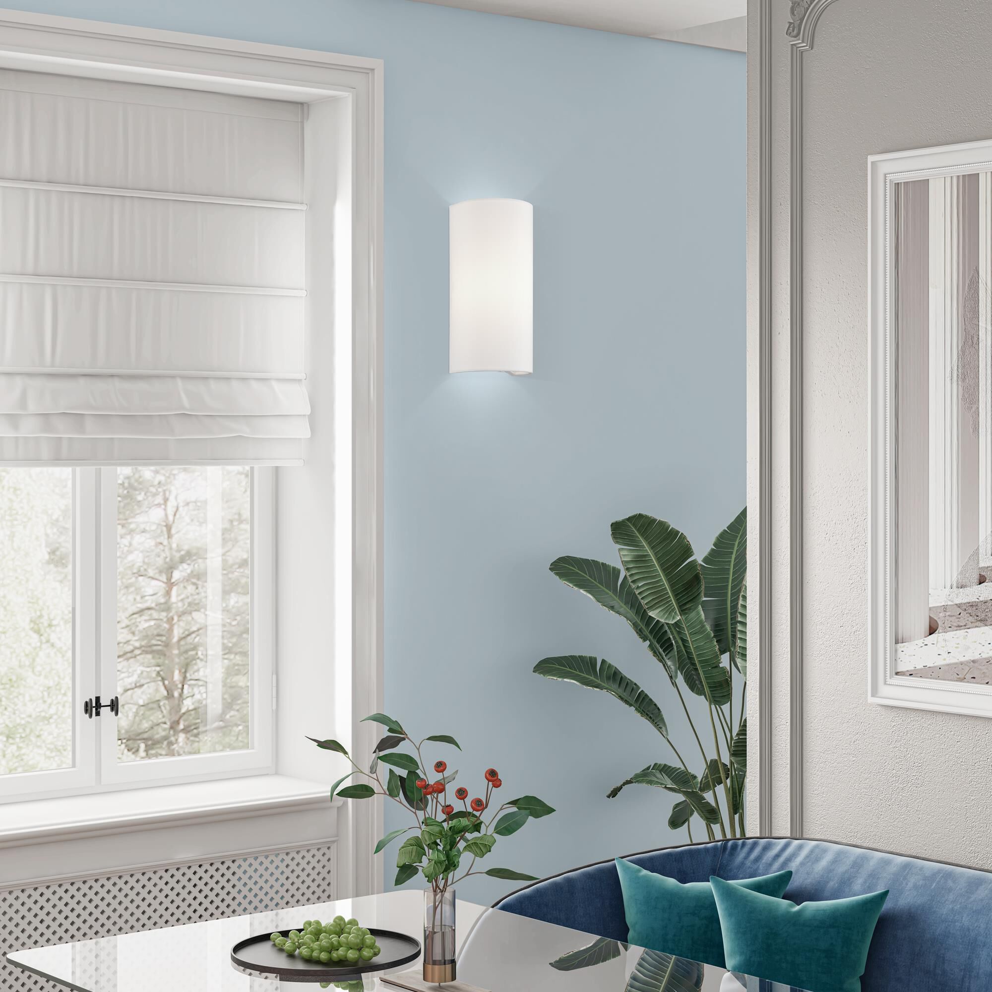 Shown in White finish and Hand Crafted Off-White Fabric Hardbacks with White Fabric Inside shade