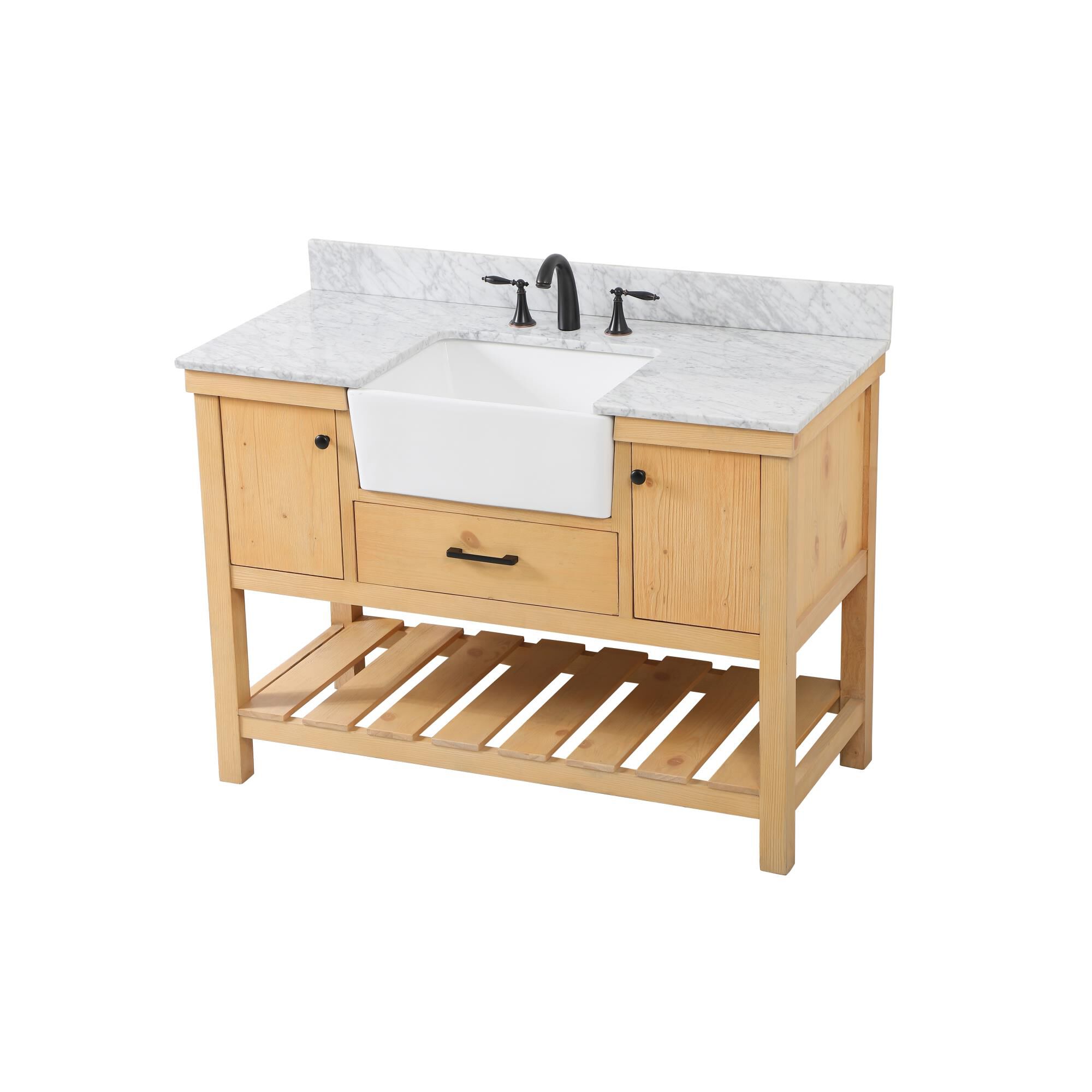 Shown in Natural Wood finish and With Backsplash accent