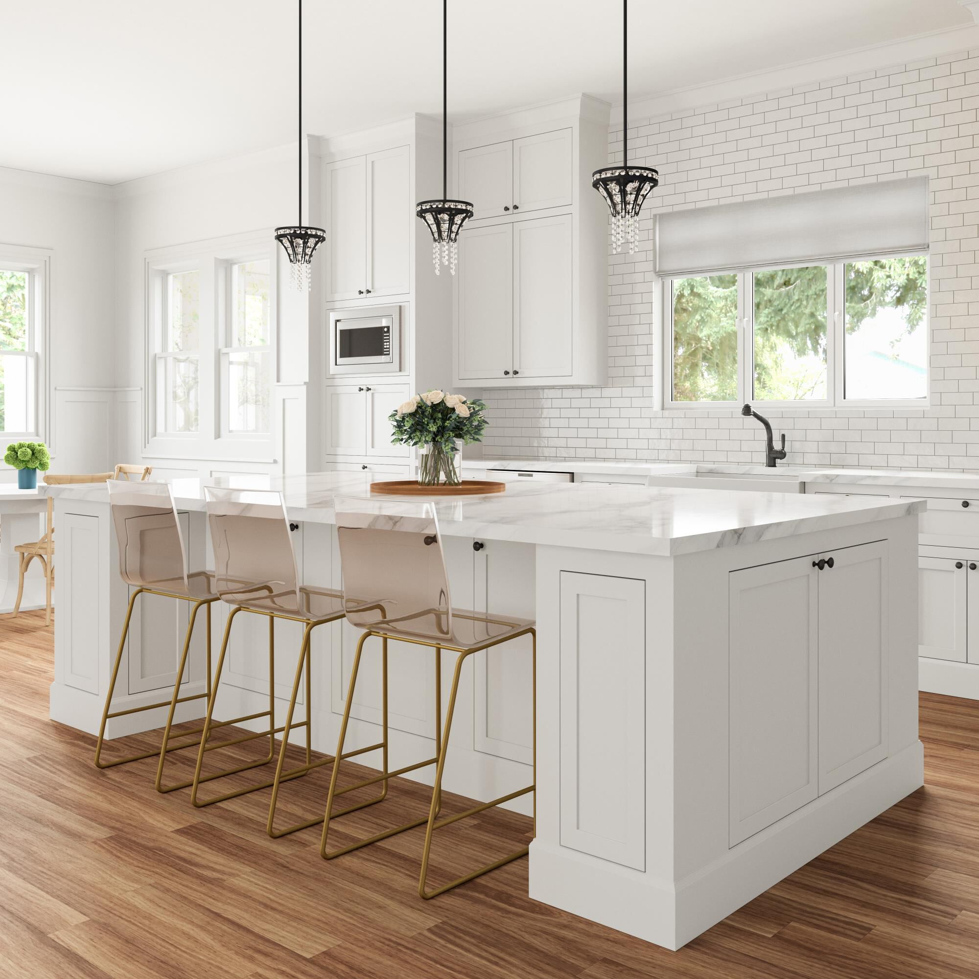 Shown in Black finish and Matte Black Metal with Crystal Strands shade