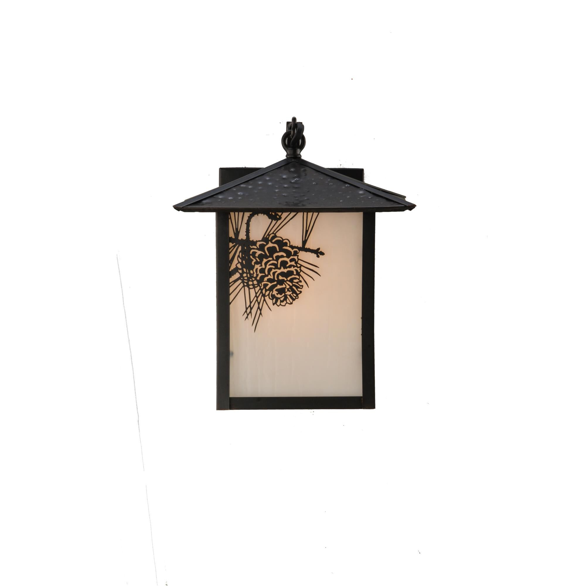 Shown in Craftsman Brown Finish finish and White glass