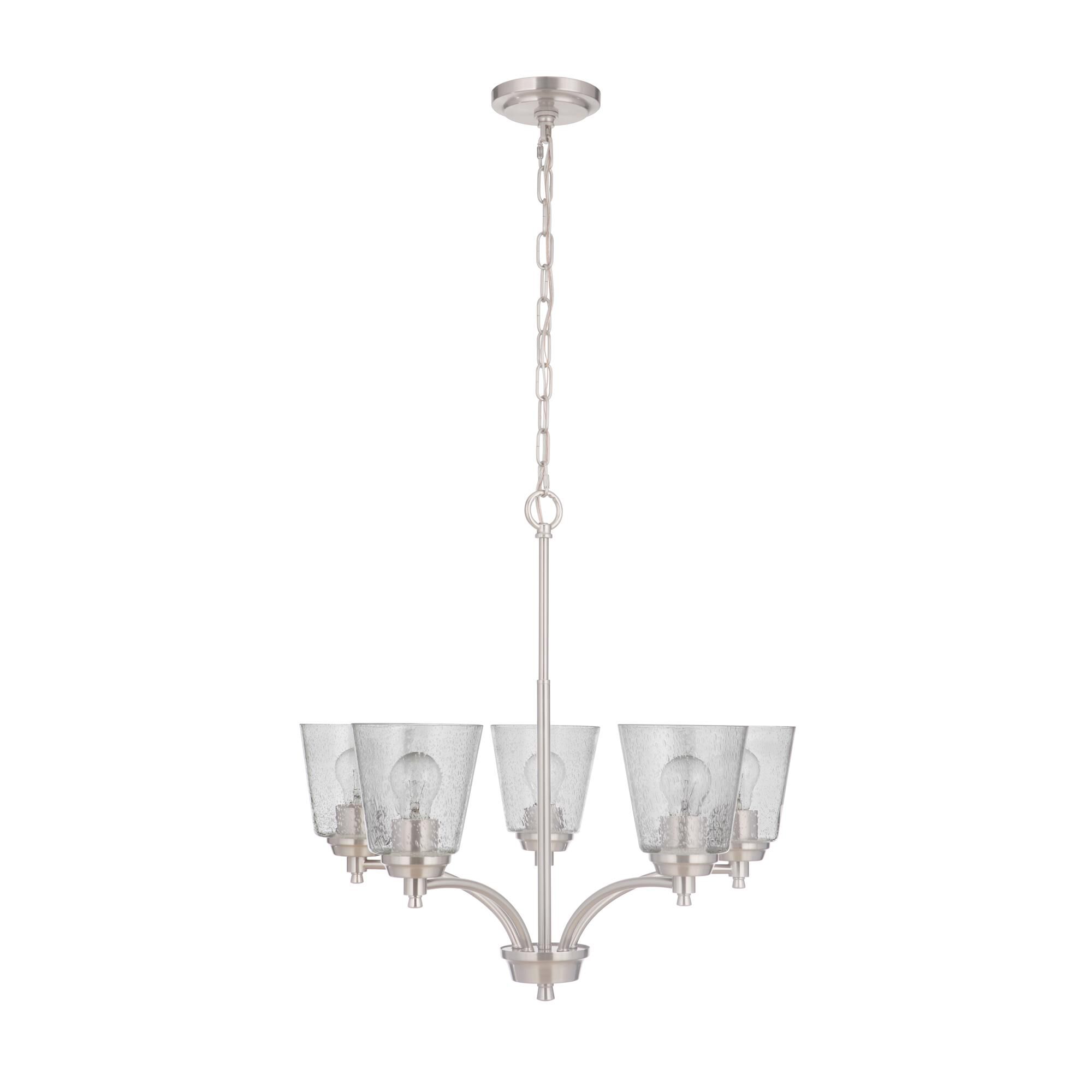Shown in Brushed Polished Nickel finish and Clear Seeded glass and Glass shade