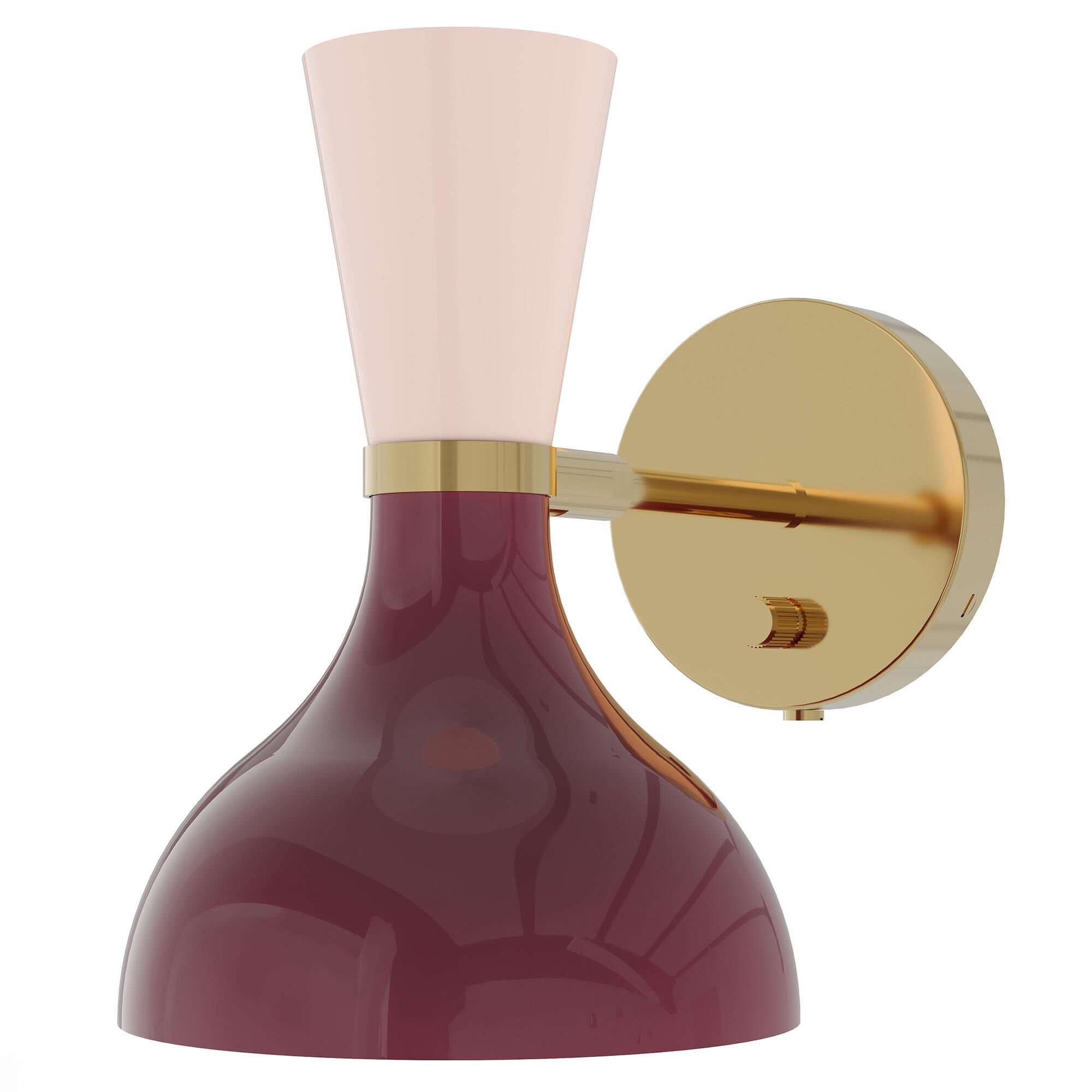 Shown in Modern Brass finish and Sugar Plum and Rose Water shade