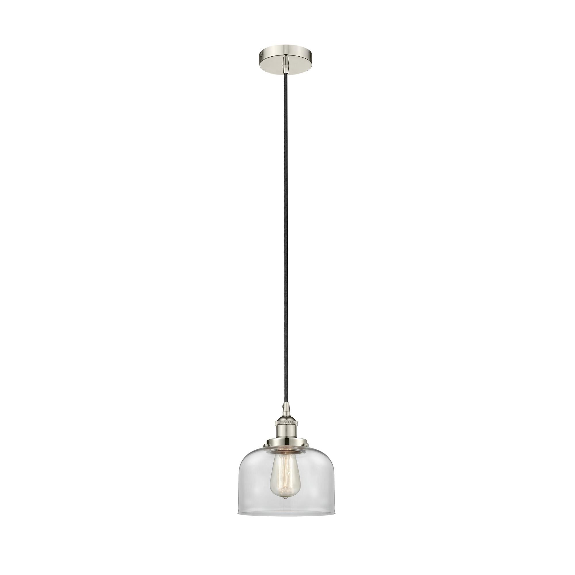 Shown in Polished Nickel finish and Clear Large Bell glass