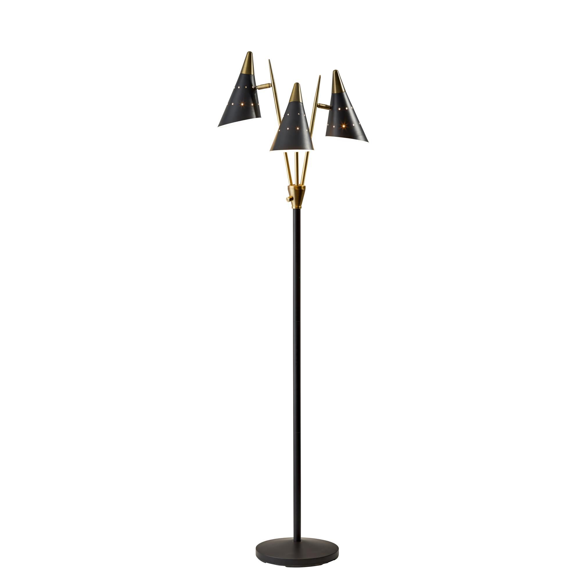 Shown in Black/Antique Brass finish and Matte Black shade