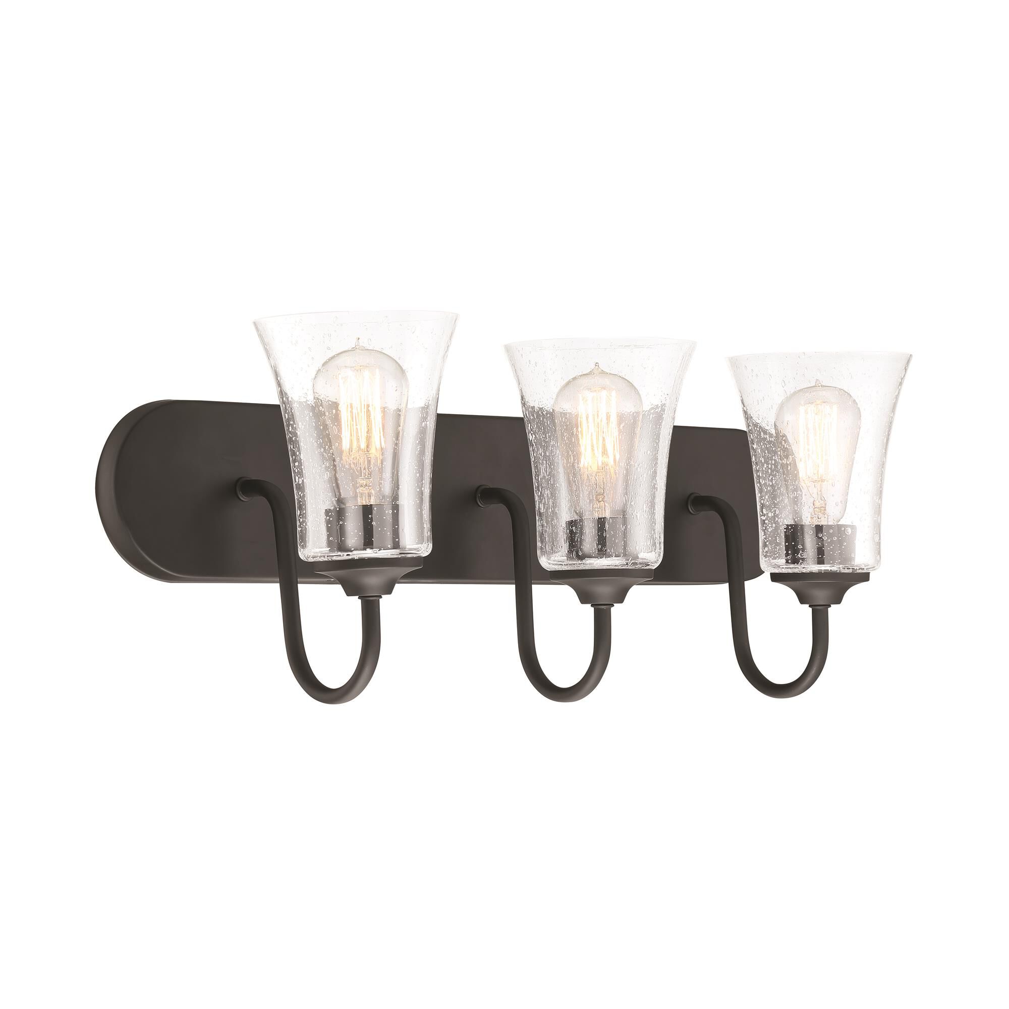 Shown in Flat Black finish and Clear Seeded glass and Glass shade