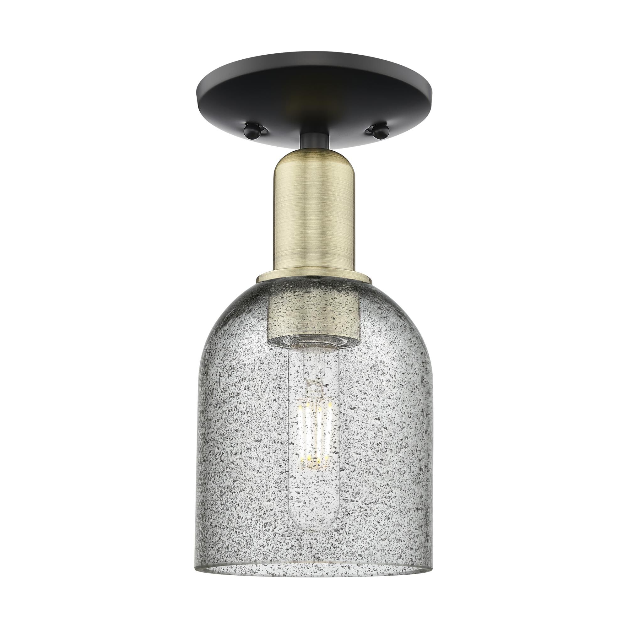 Shown in Black Antique Brass finish and Charcoal glass