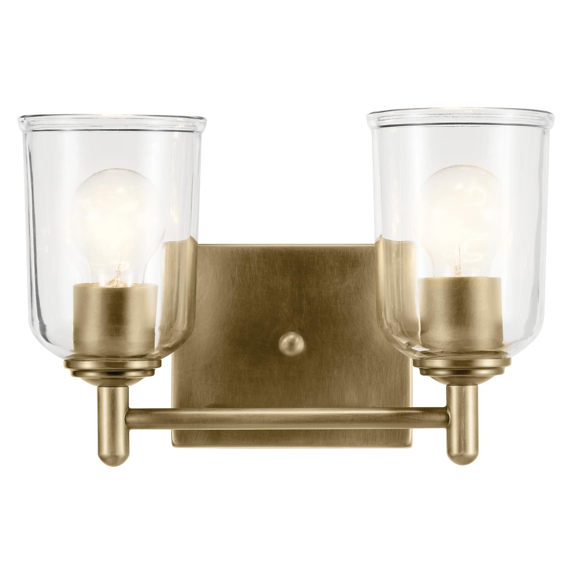 Shown in Natural Brass finish and Clear glass