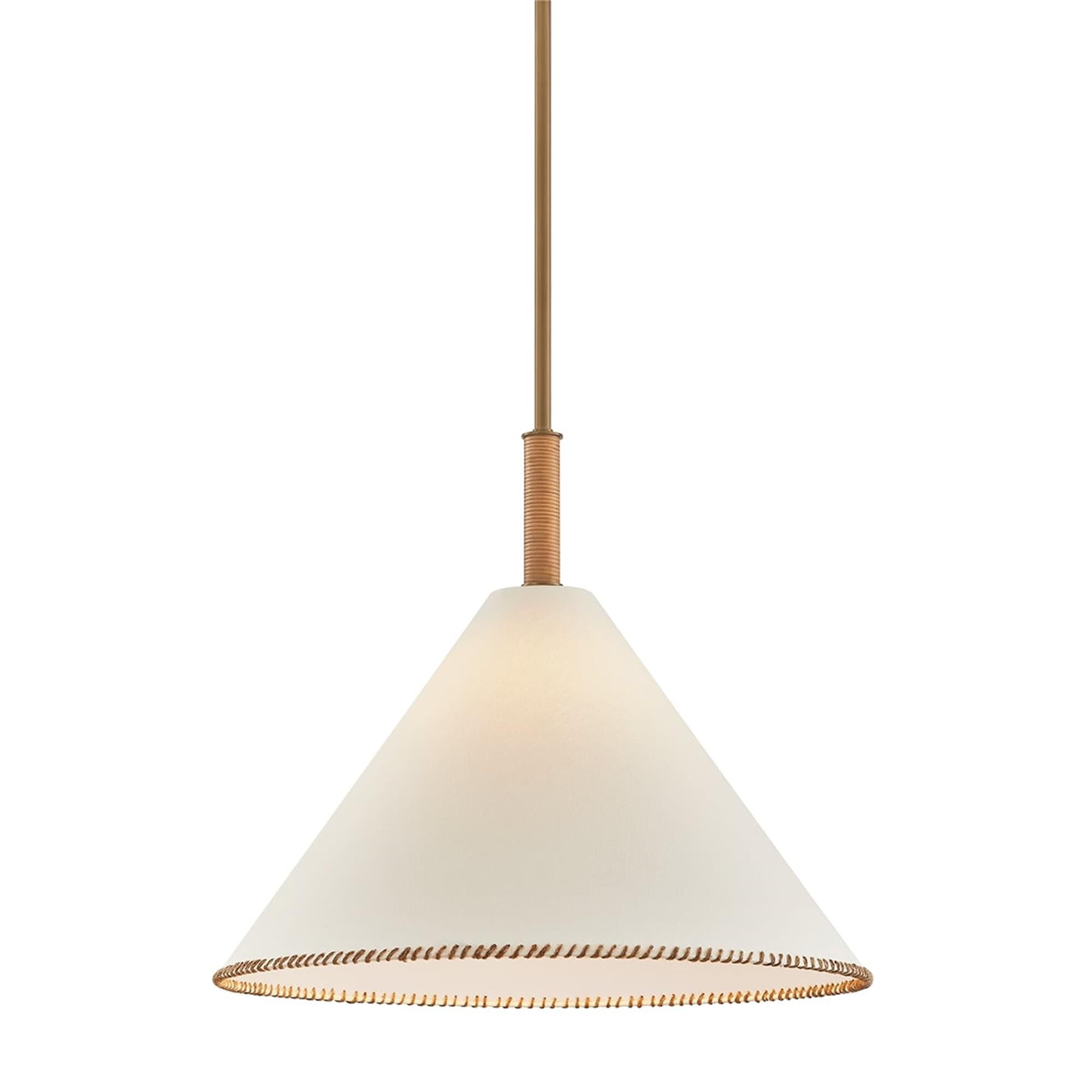 Shown in Patina Brass finish and White Linen 1 shade