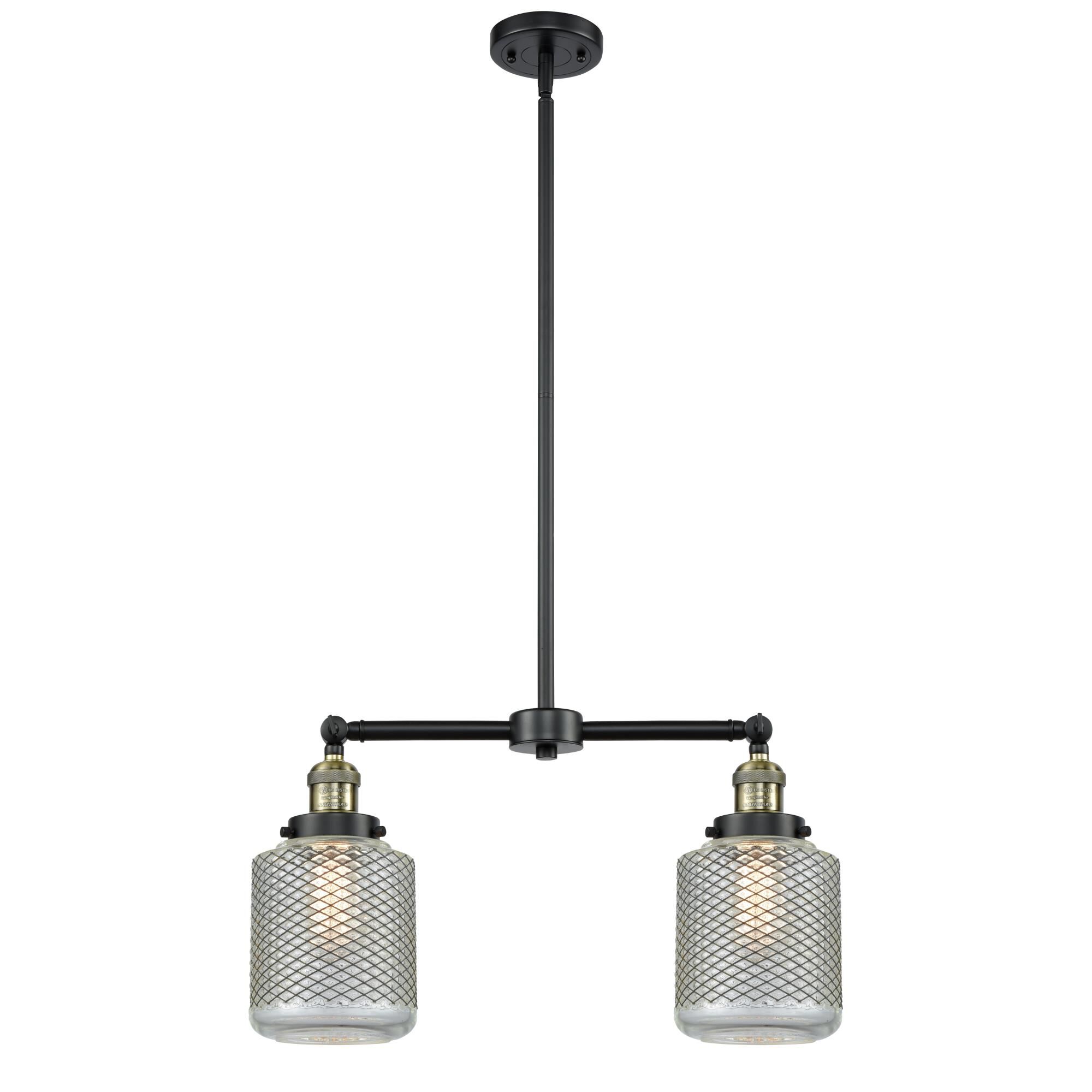 Shown in Black Antique Brass finish and Clear Wire Mesh glass