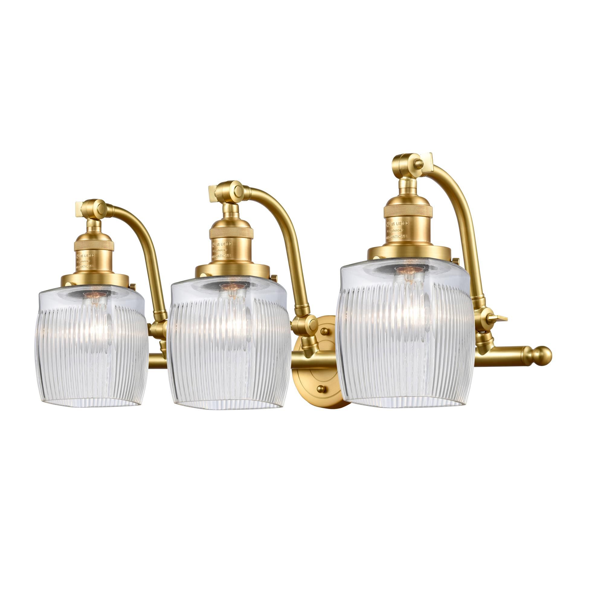 Shown in Satin Gold finish and Thick Clear Halophane Colton glass