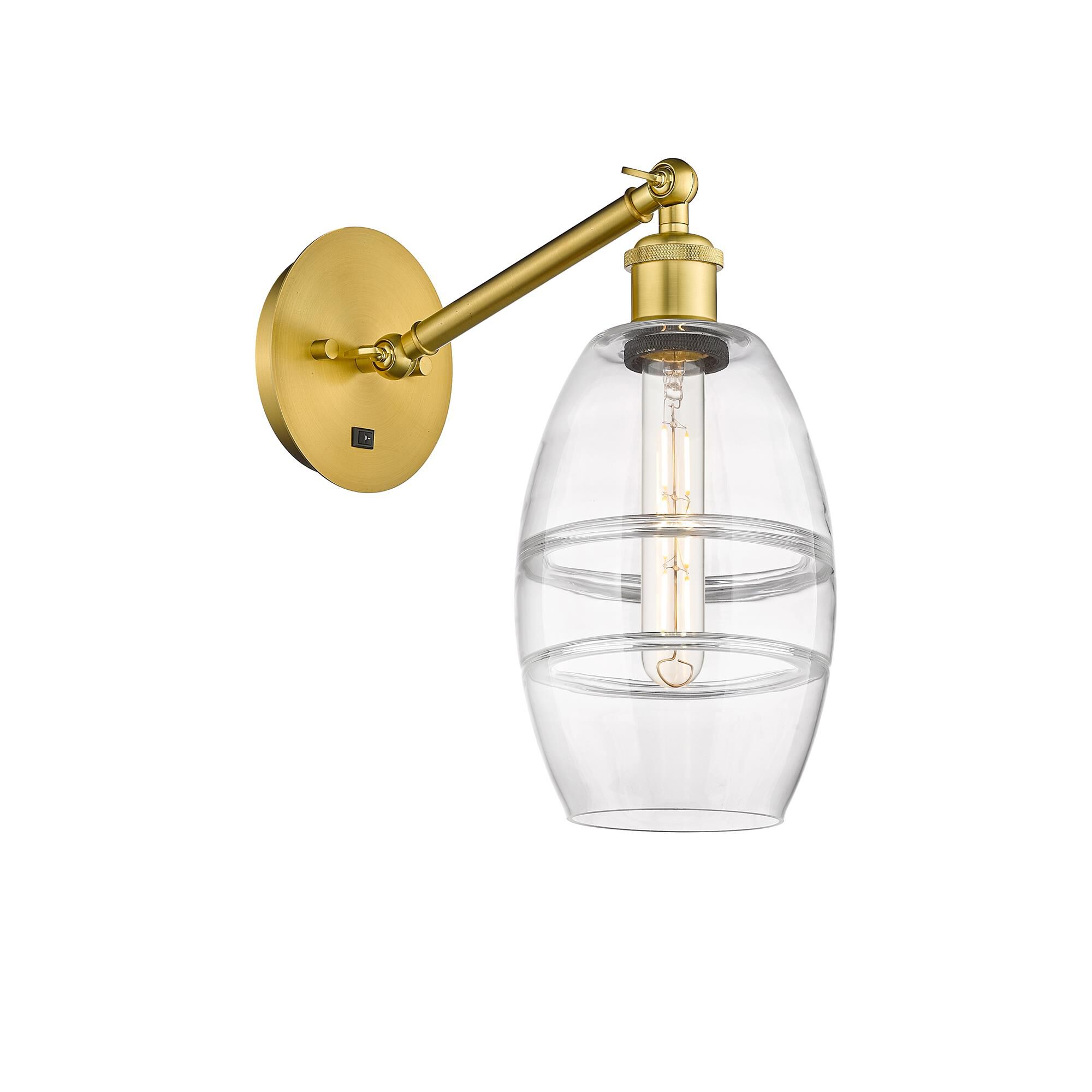 Shown in Satin Gold finish and Clear glass