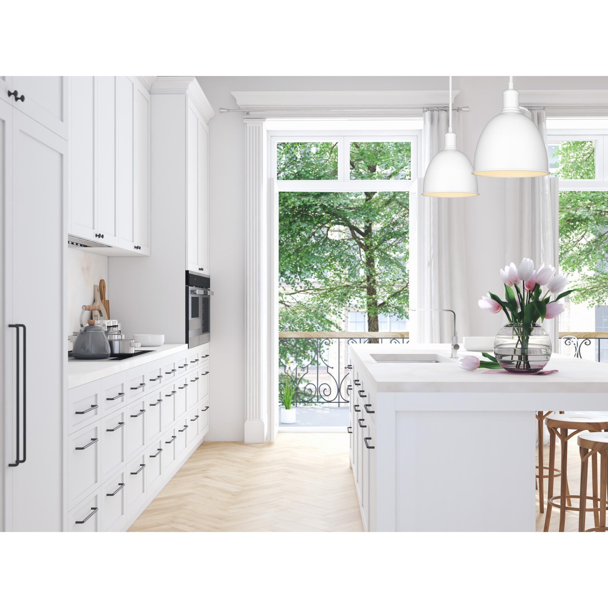 Shown in Satin White finish and Satin White glass and Satin White shade