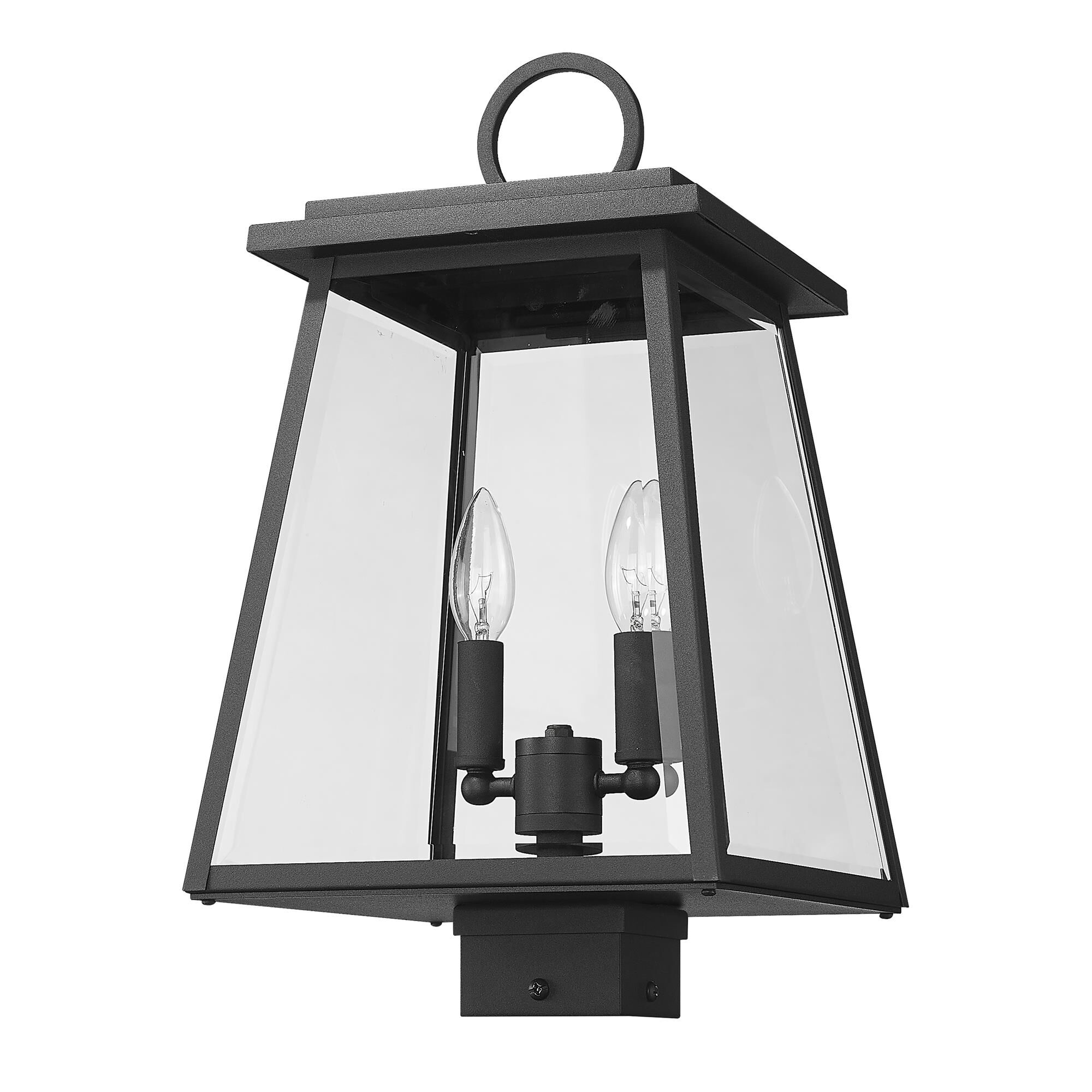 Shown in Black finish and Clear Beveled glass