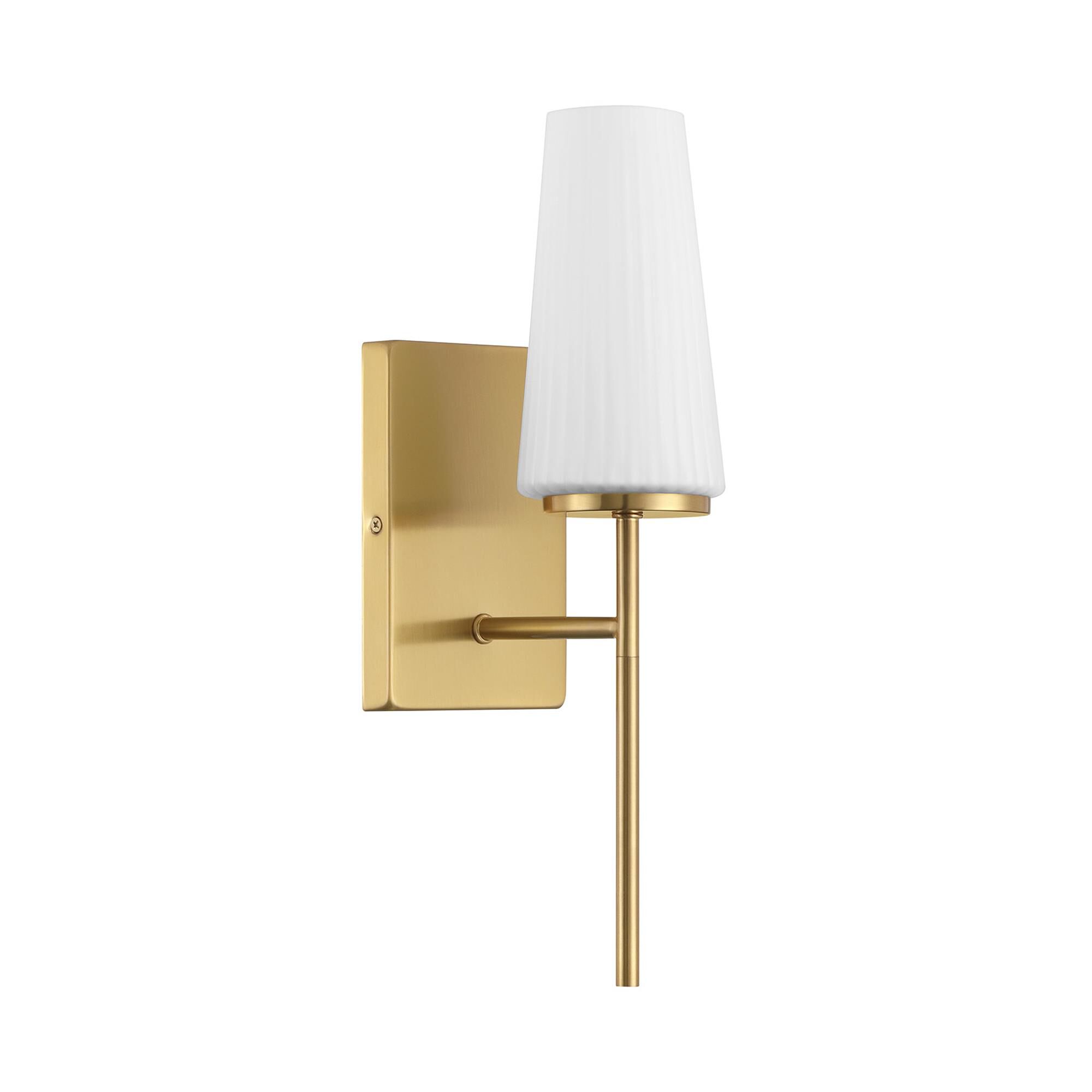 Shown in Natural Brass finish and Fluted White Opal glass