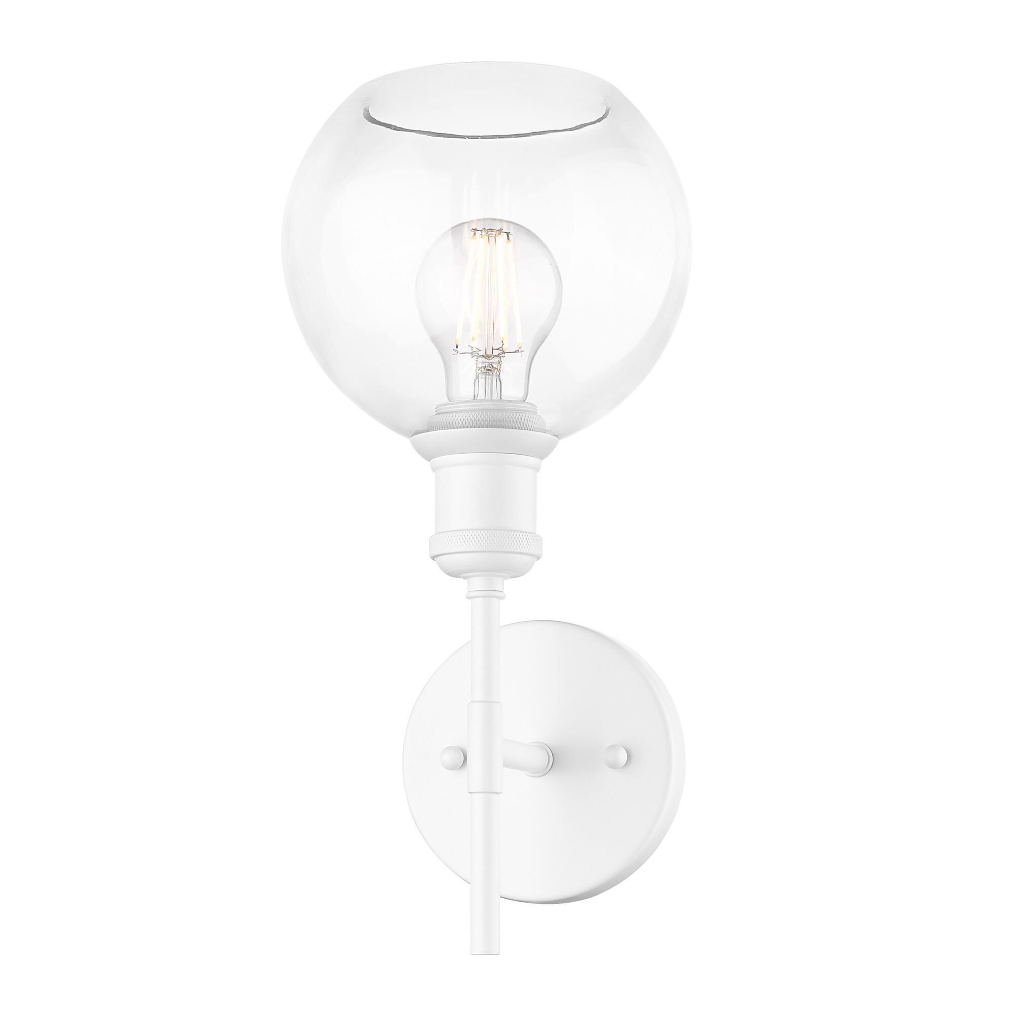 Shown in Matte White finish and Clear Globe glass and Without Shade shade