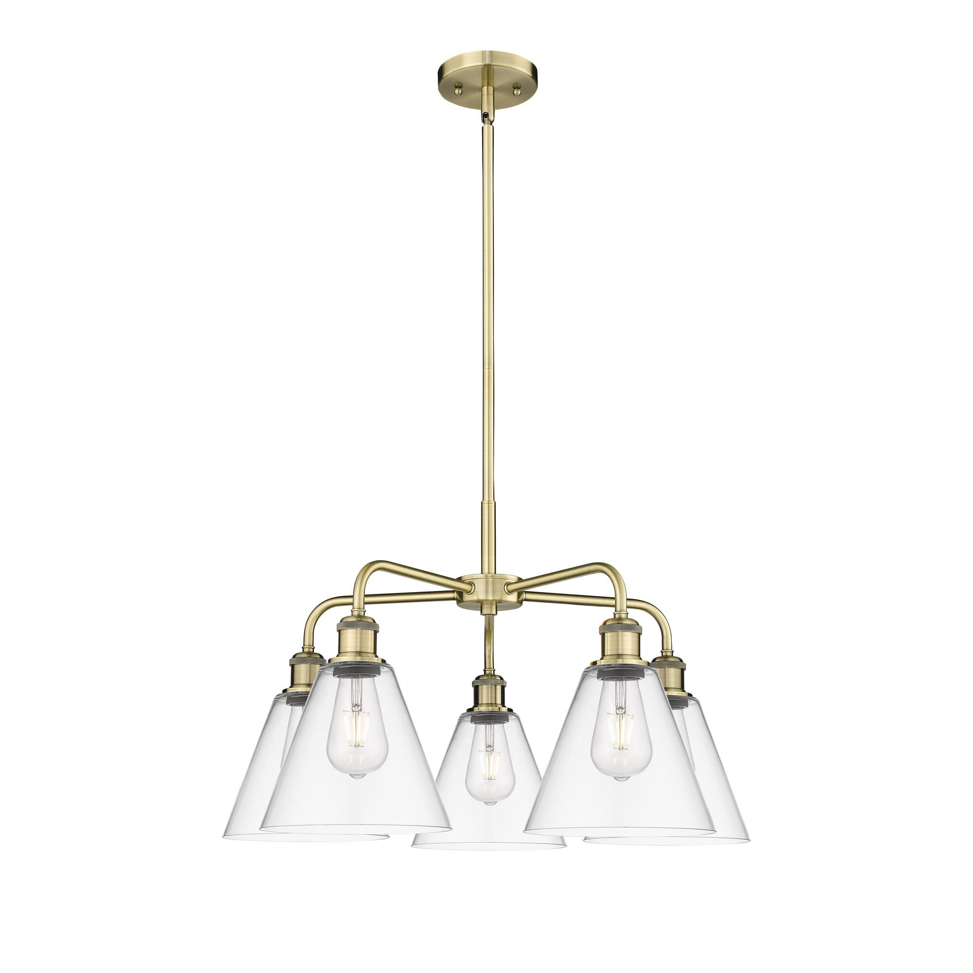 Shown in Antique Brass finish and Clear glass