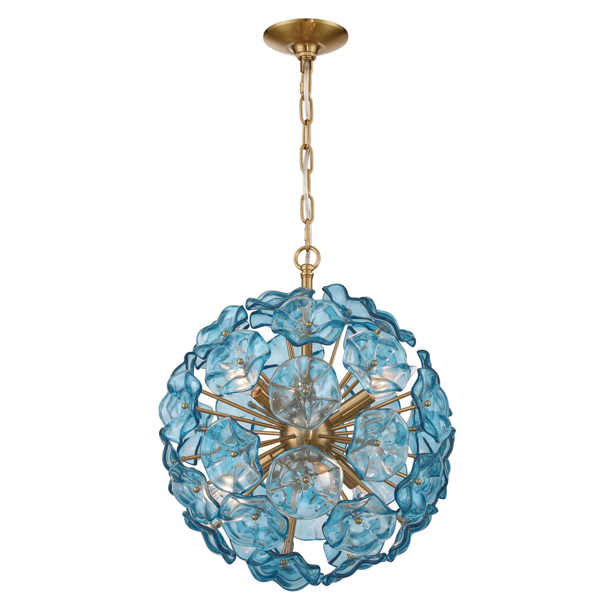 Shown in Aged Brass finish and Floral Glass Petals crystal