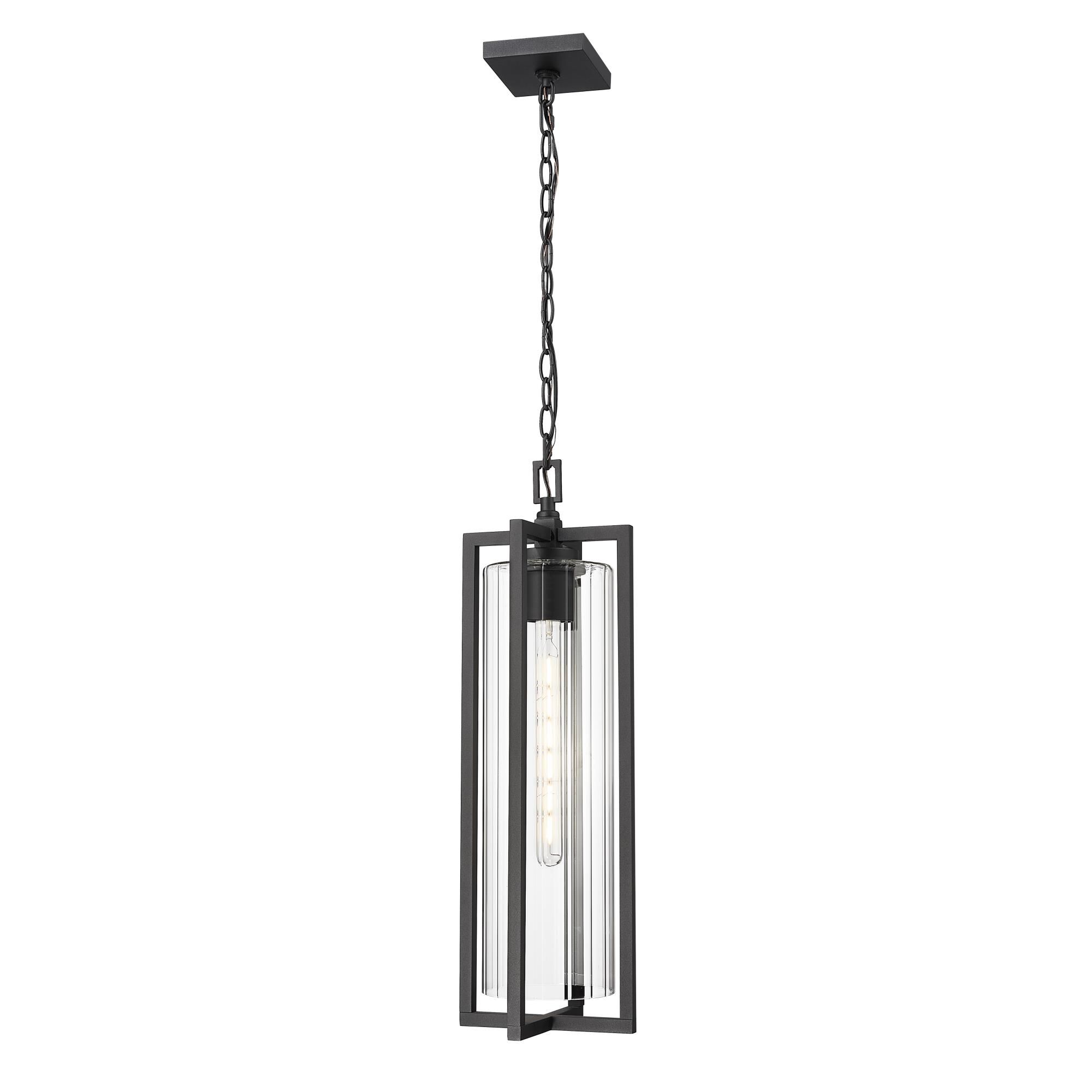 Shown in Black finish and Clear Ribbed glass and Clear Ribbed shade