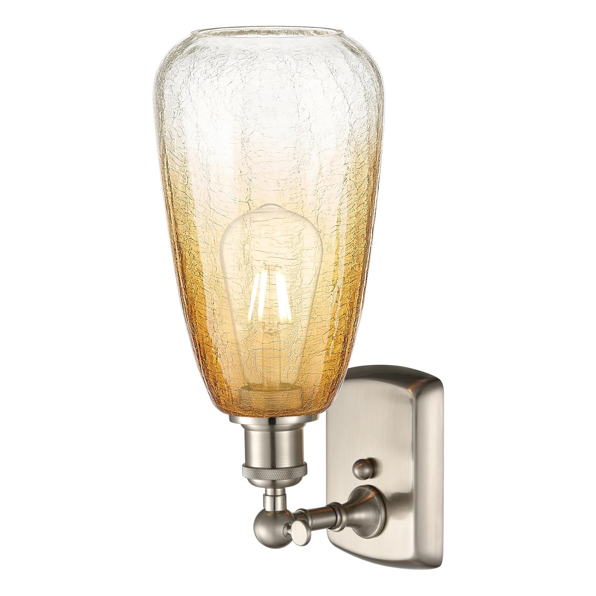 Shown in Brushed Satin Nickel finish and Amber glass