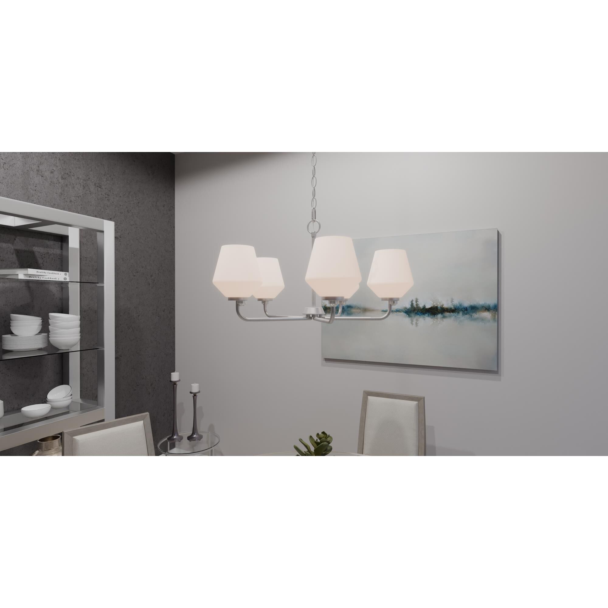 Shown in Brushed Nickel finish and Opal Etched glass