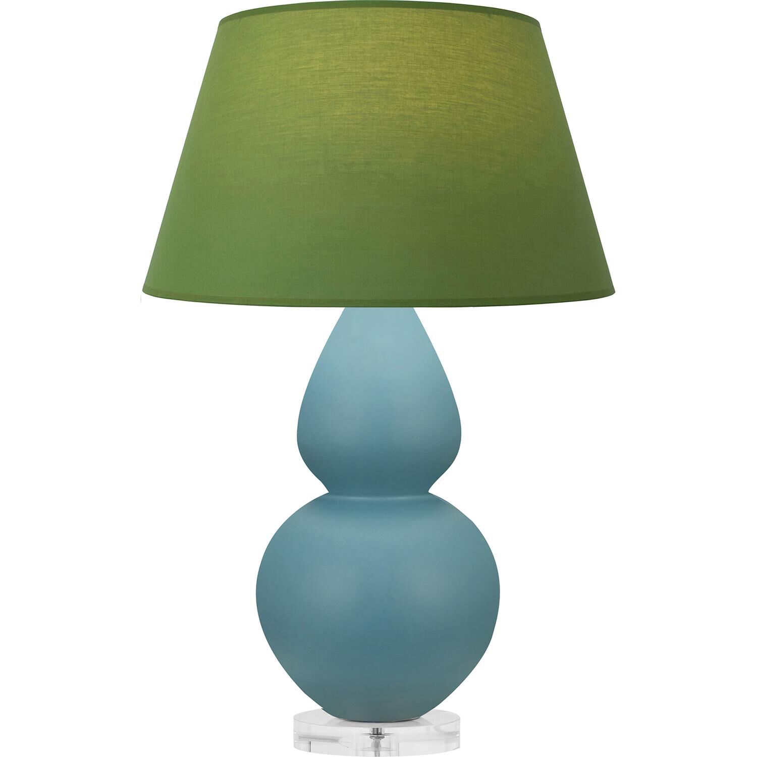Shown in Matte Steel Blue finish and Tea Green and Taupe shade and Lucite accent