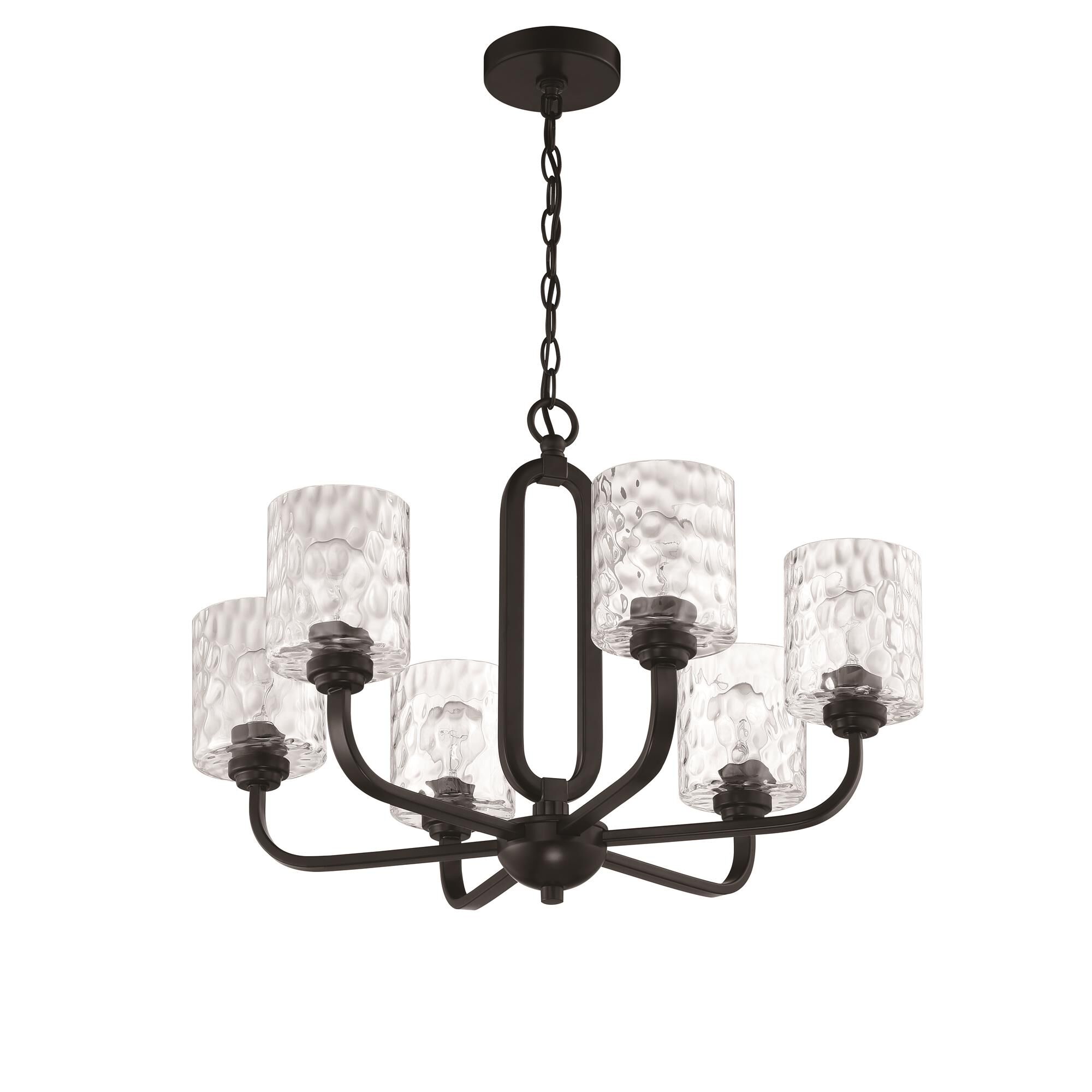 Shown in Flat Black finish and Clear Hammered glass and Glass shade